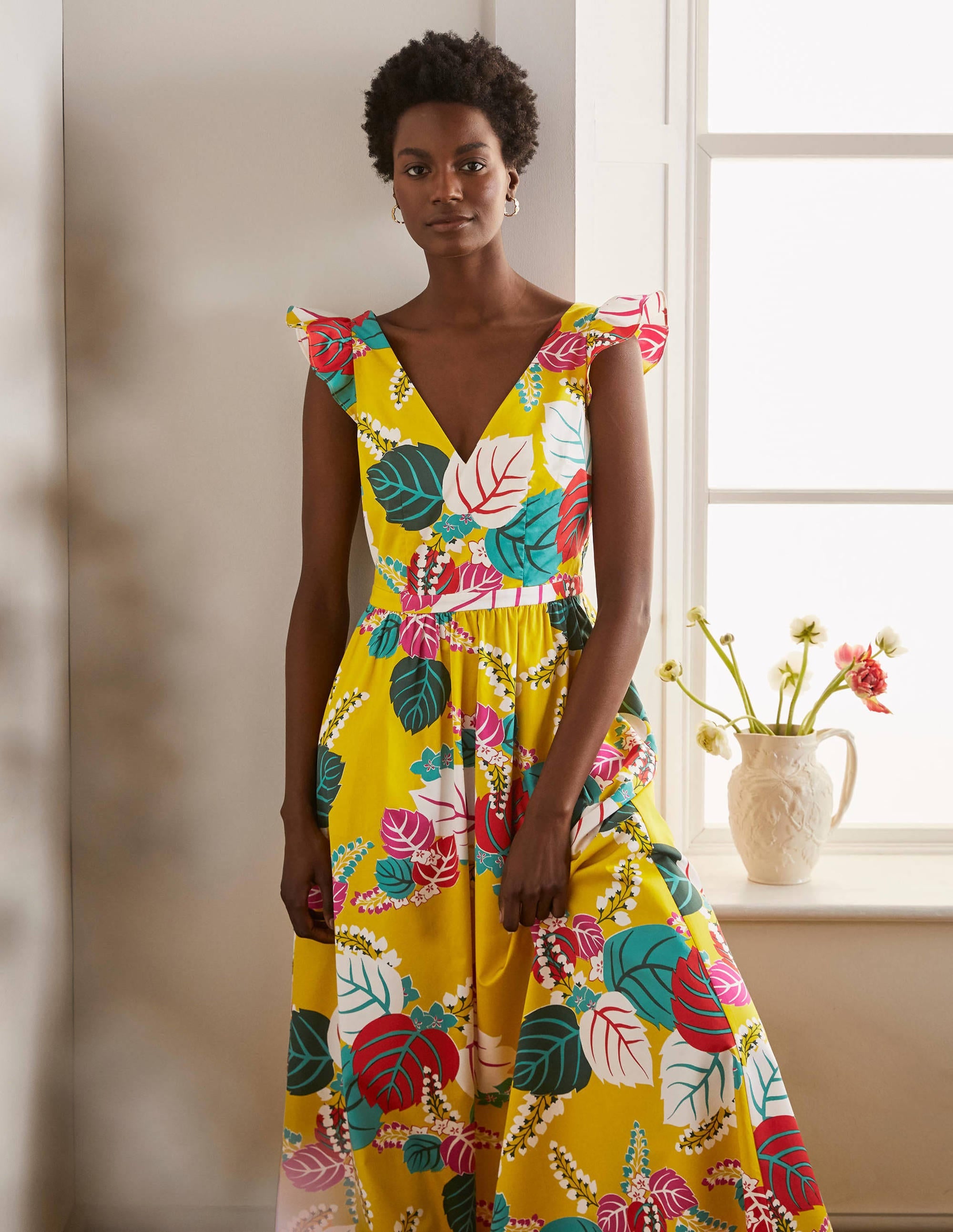 Robe longue Andrea à manches volantées-Jonquille, motif Holiday Tropic - Image 3