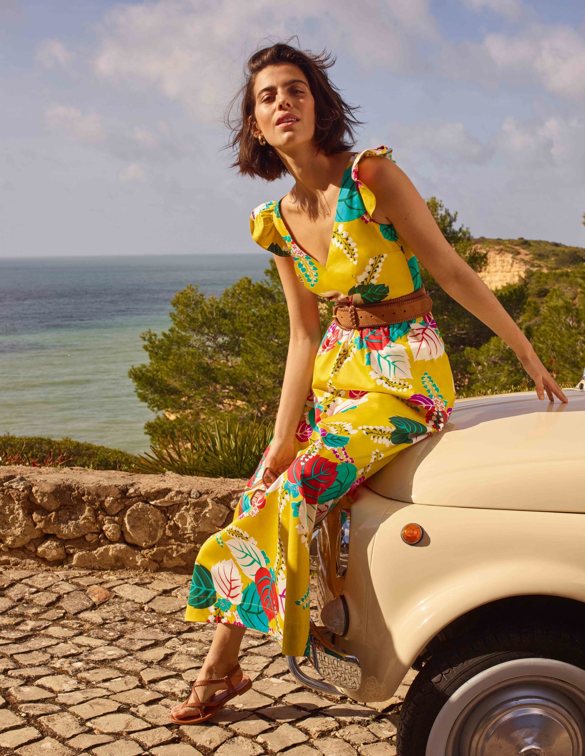 Robe longue Andrea à manches volantées-Jonquille, motif Holiday Tropic - Image 4