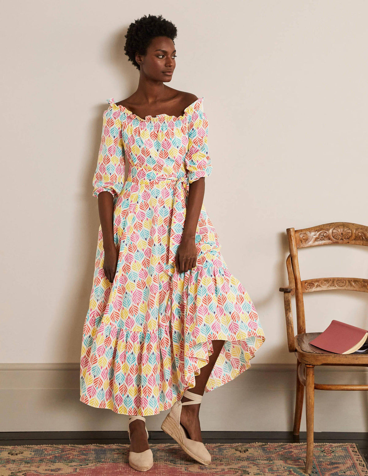 Rosalind Tiered Midi Dress-Ivory, Palm Tile Multi - Image 5
