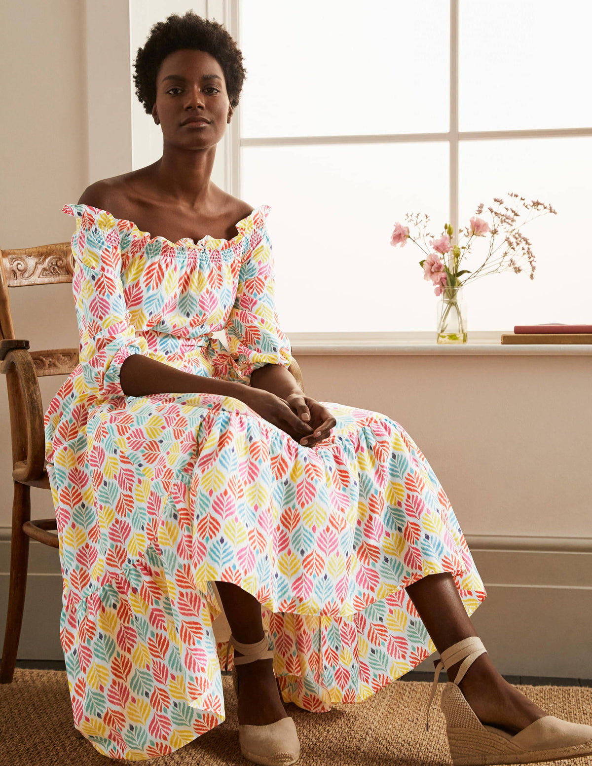 Rosalind Tiered Midi Dress-Ivory, Palm Tile Multi - Image 1