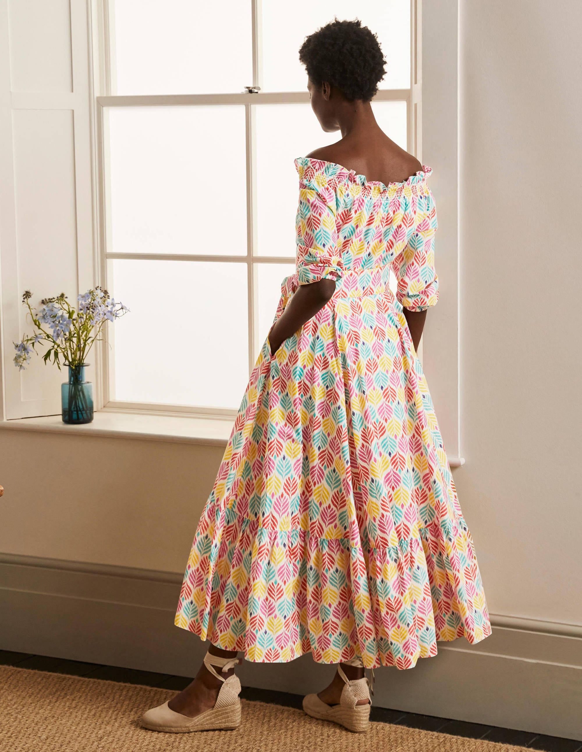 Rosalind Tiered Midi Dress-Ivory, Palm Tile Multi - Image 2