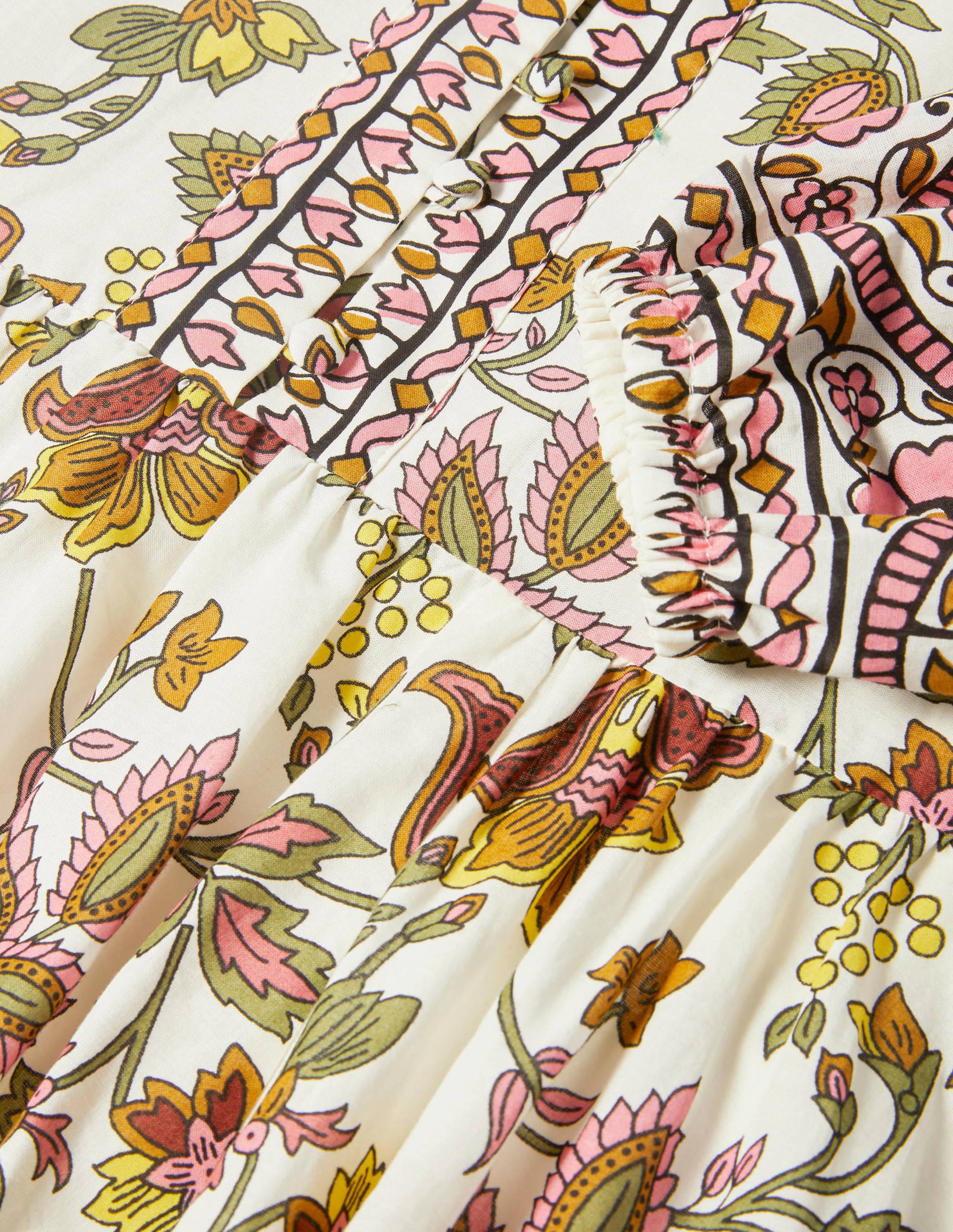 Baumwoll-Maxikleid mit gekerbtem Ausschnitt-Naturweiß, Sommerlicher Chintz - Image 6