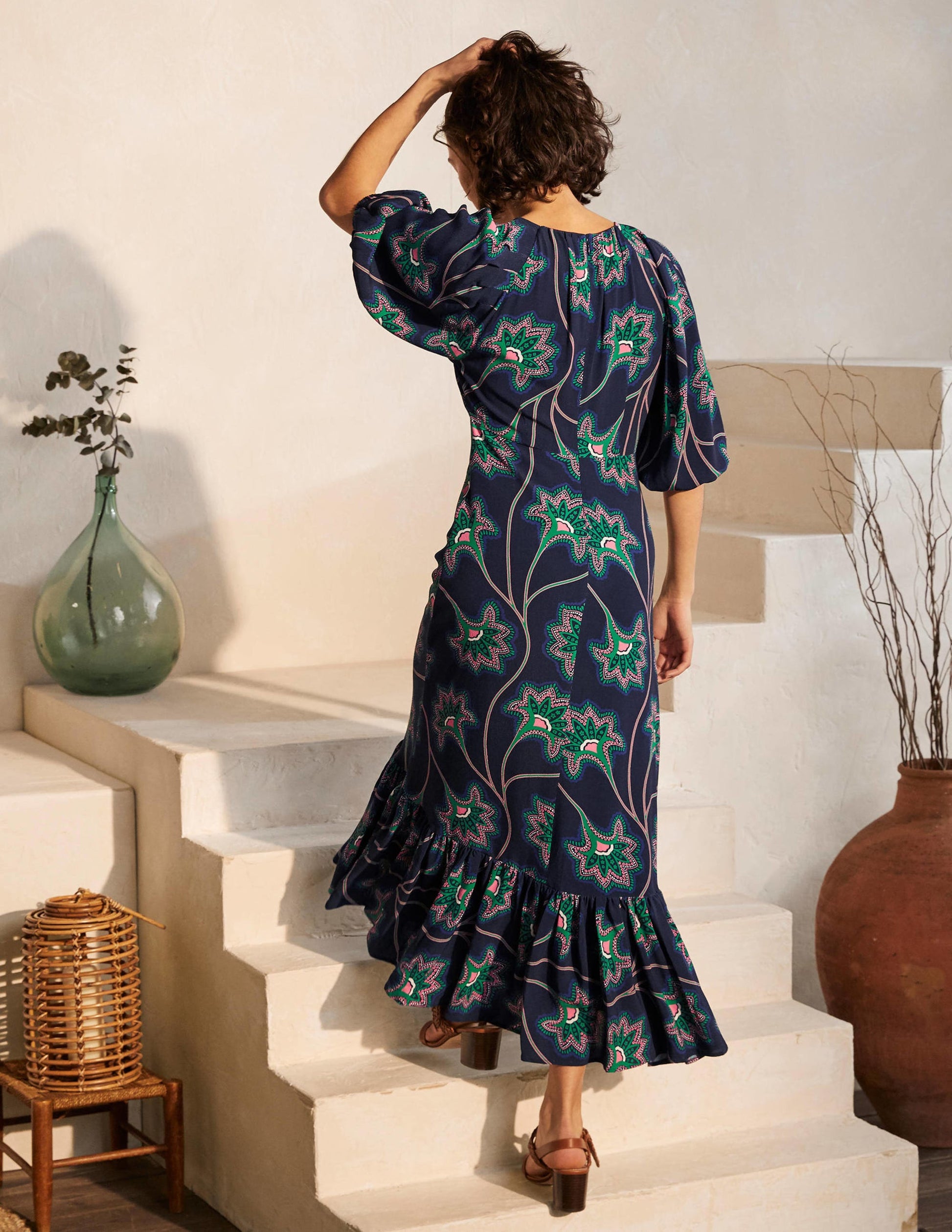 Claire Maxikleid mit Stufen-Navy, Blumenornamente-3