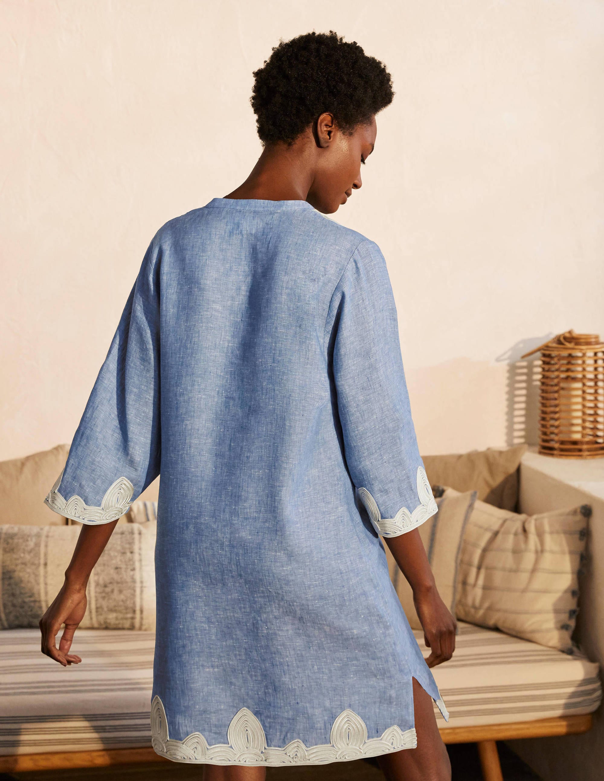 Bella Embroidered Linen Dress-Grey Blue Chambray/Ivory - Image 2