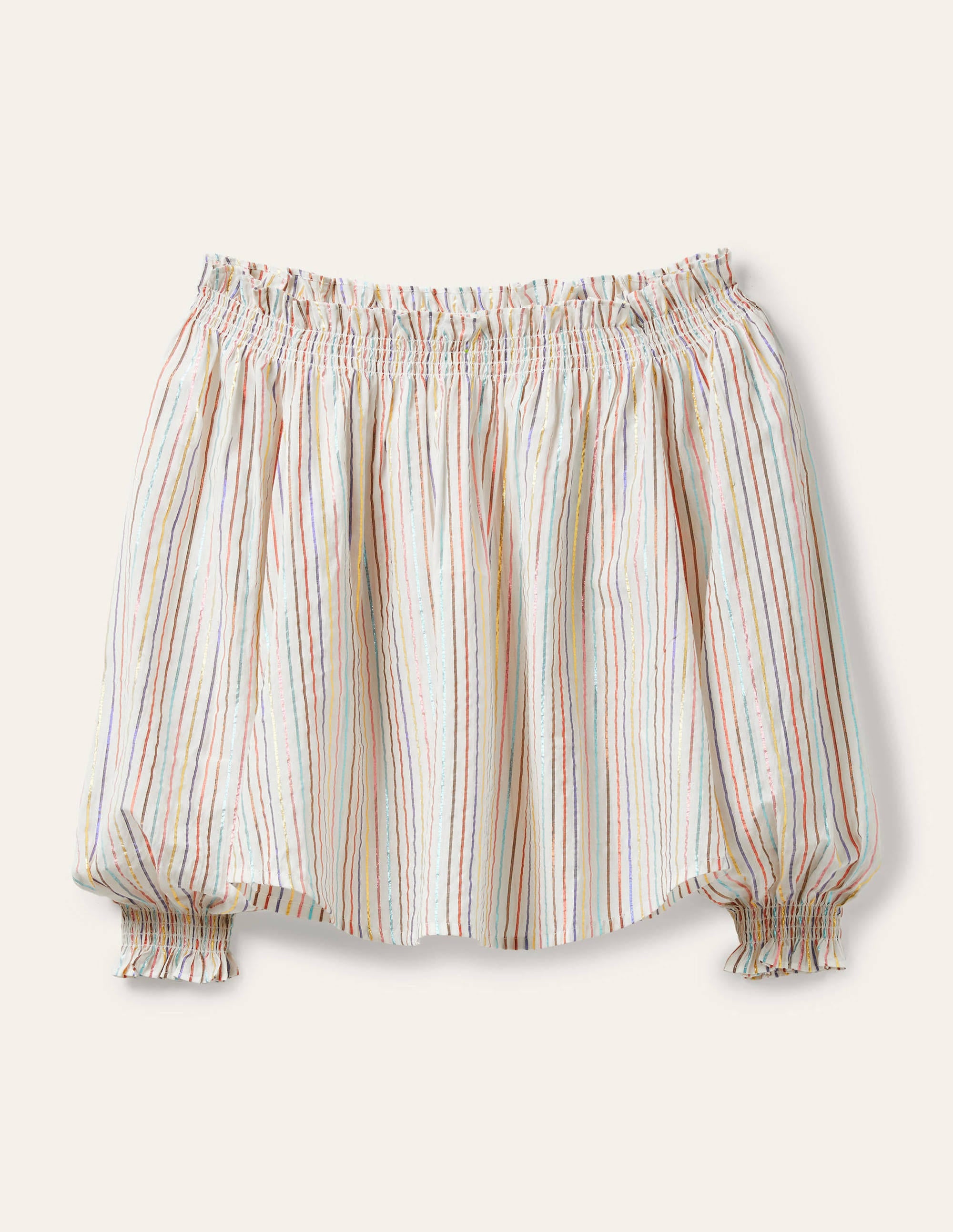 Top à smocks et épaules dénudées-Lurex rayé multi - Image 7