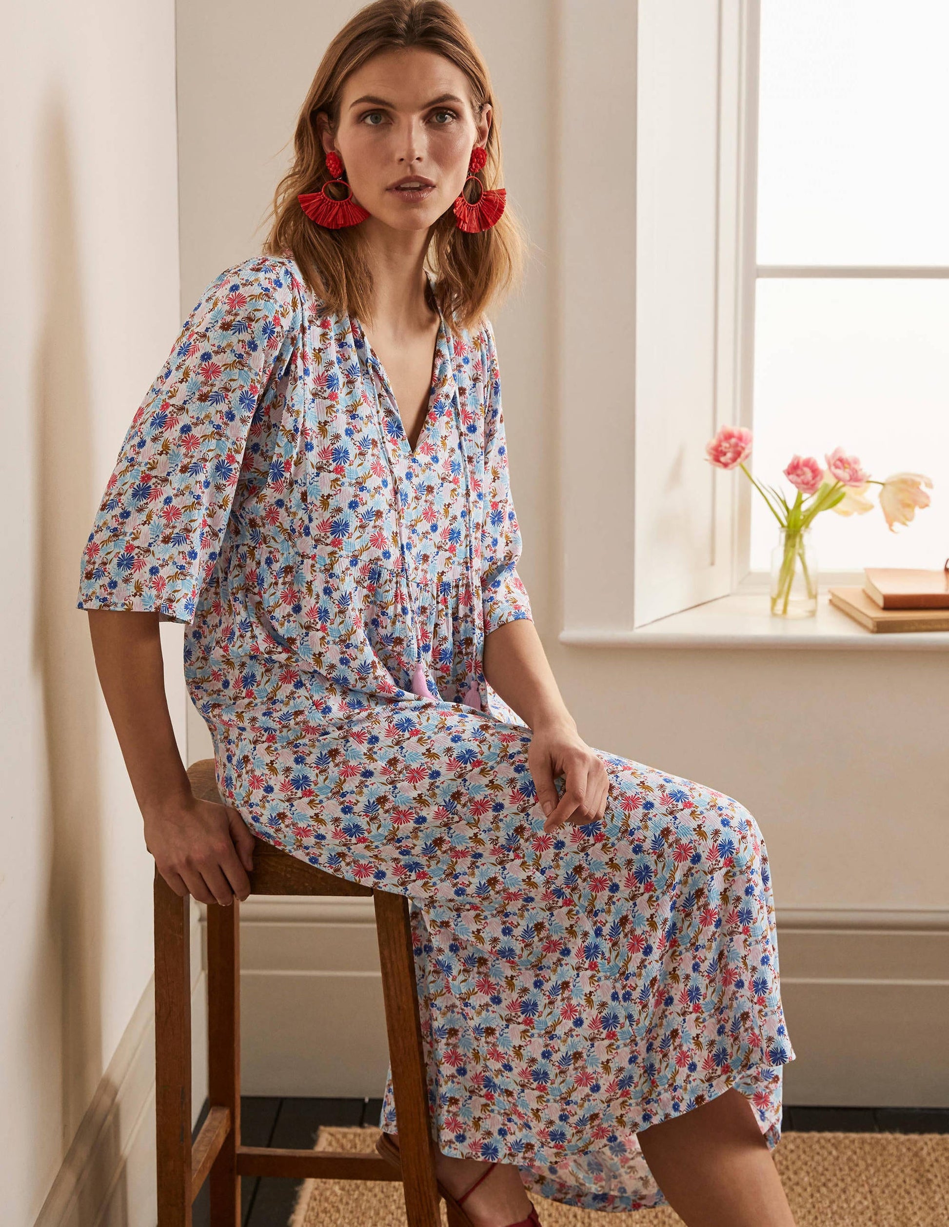 Empire-Kleid mit Nackenband-Naturweiß, Zauberhafte Blumen-5