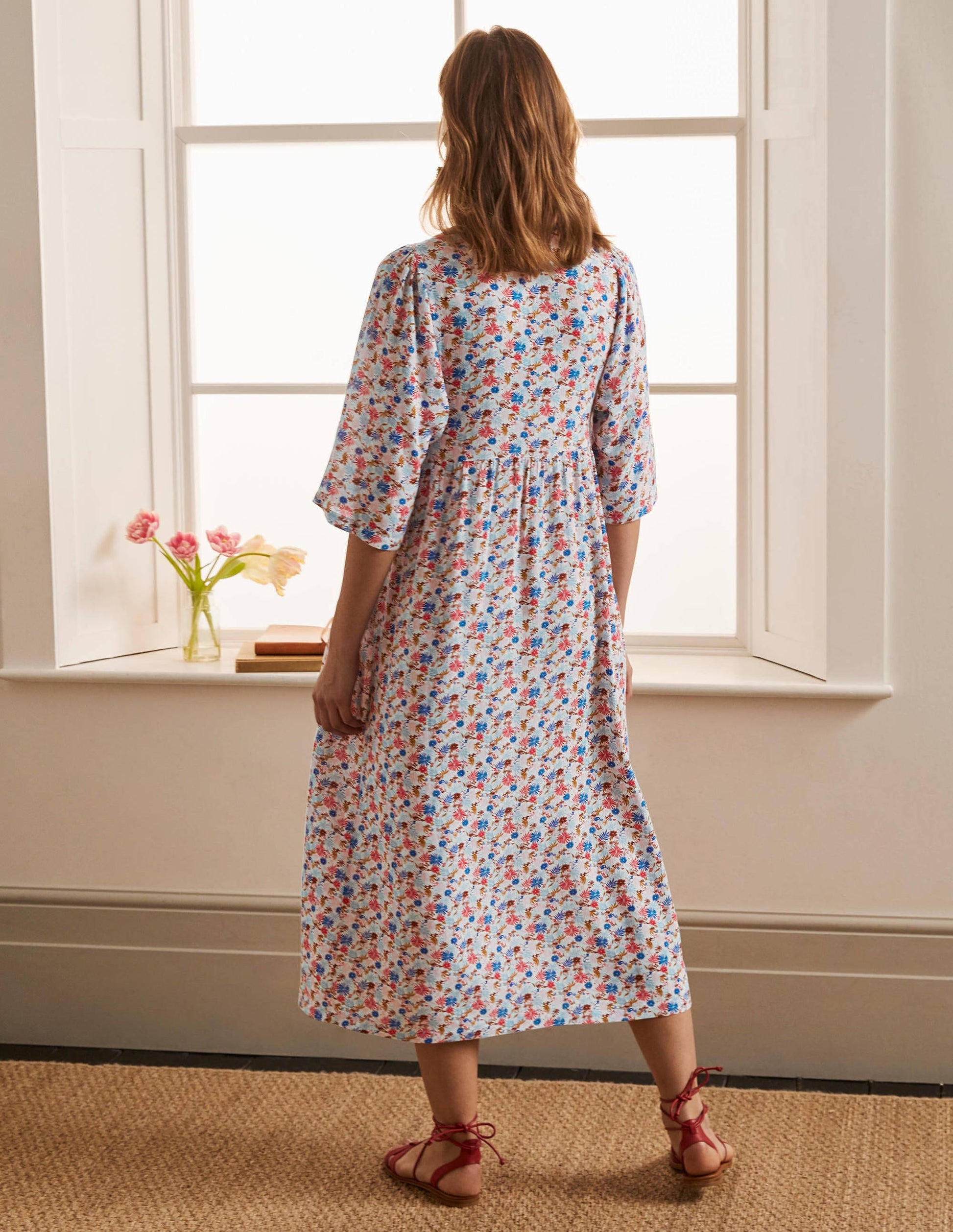 Empire-Kleid mit Nackenband-Naturweiß, Zauberhafte Blumen-2