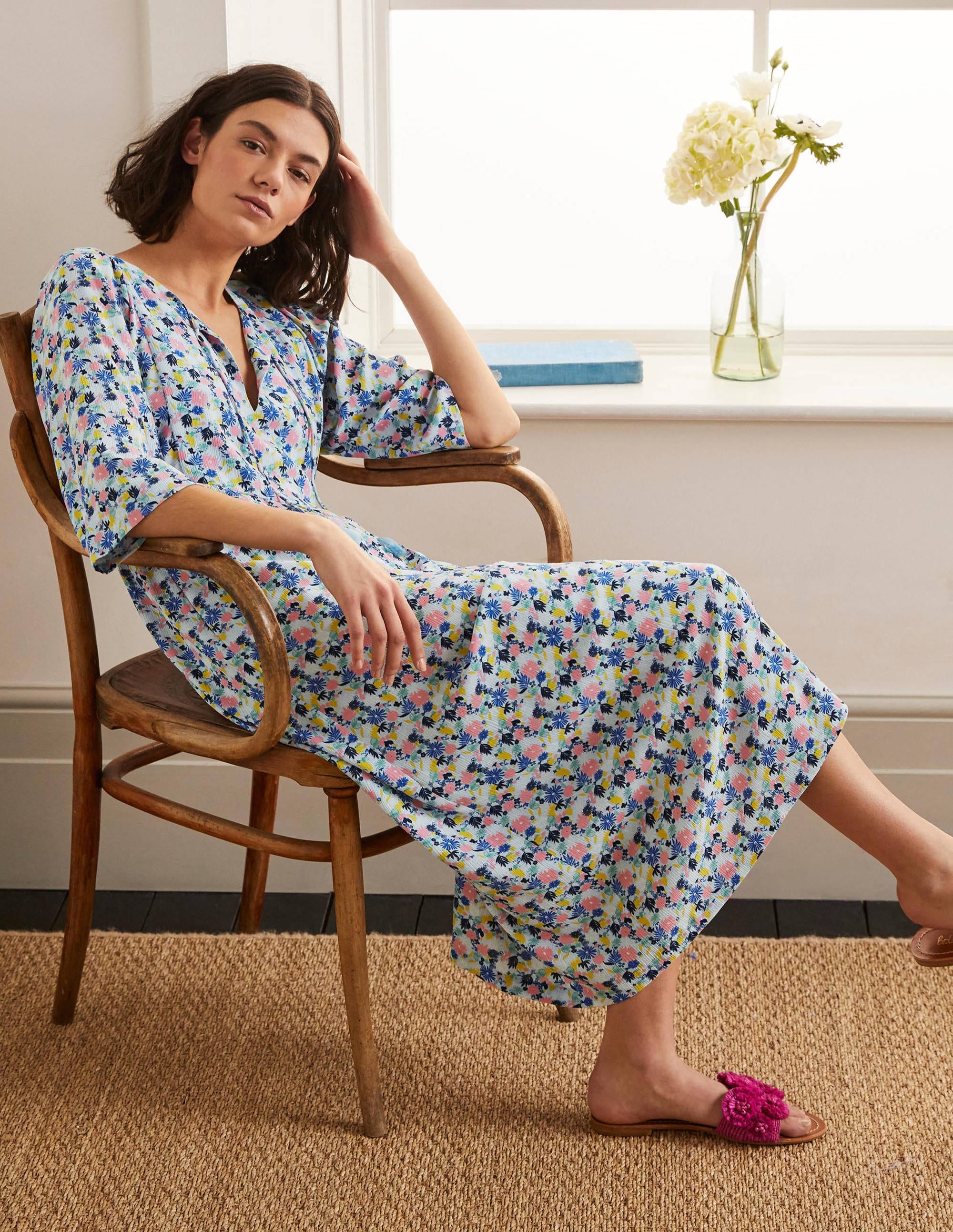 Empire-waist Midi Dress-Surf, Enchanting Floral - Image 4
