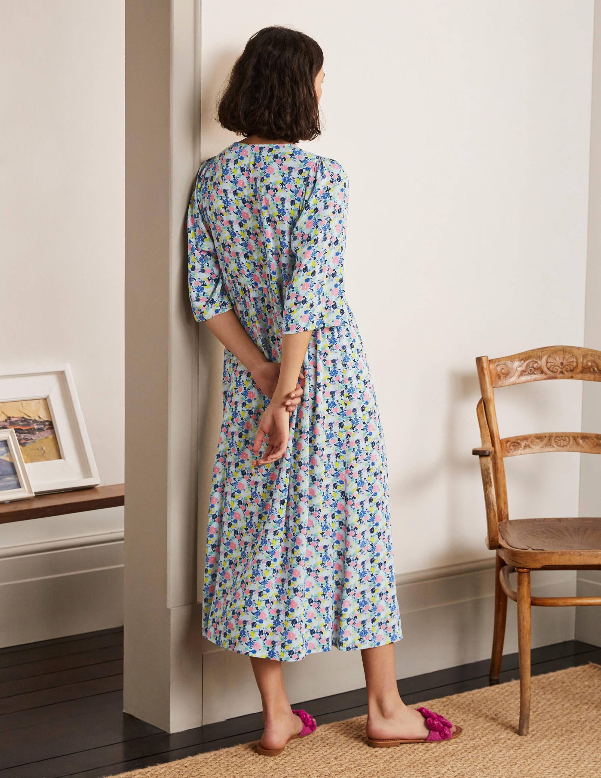 Empire-waist Midi Dress-Surf, Enchanting Floral - Image 2
