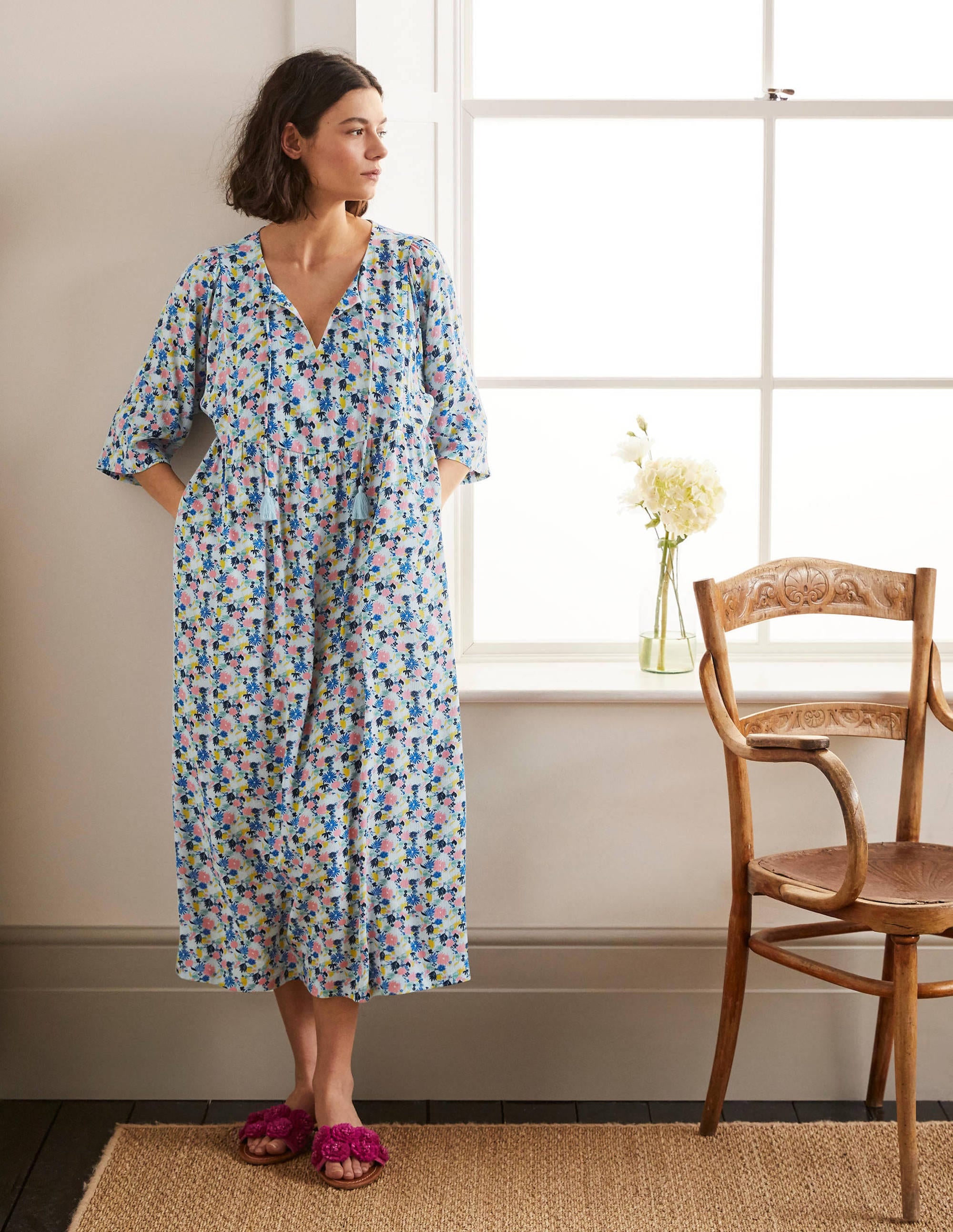 Empire-waist Midi Dress-Surf, Enchanting Floral - Image 3