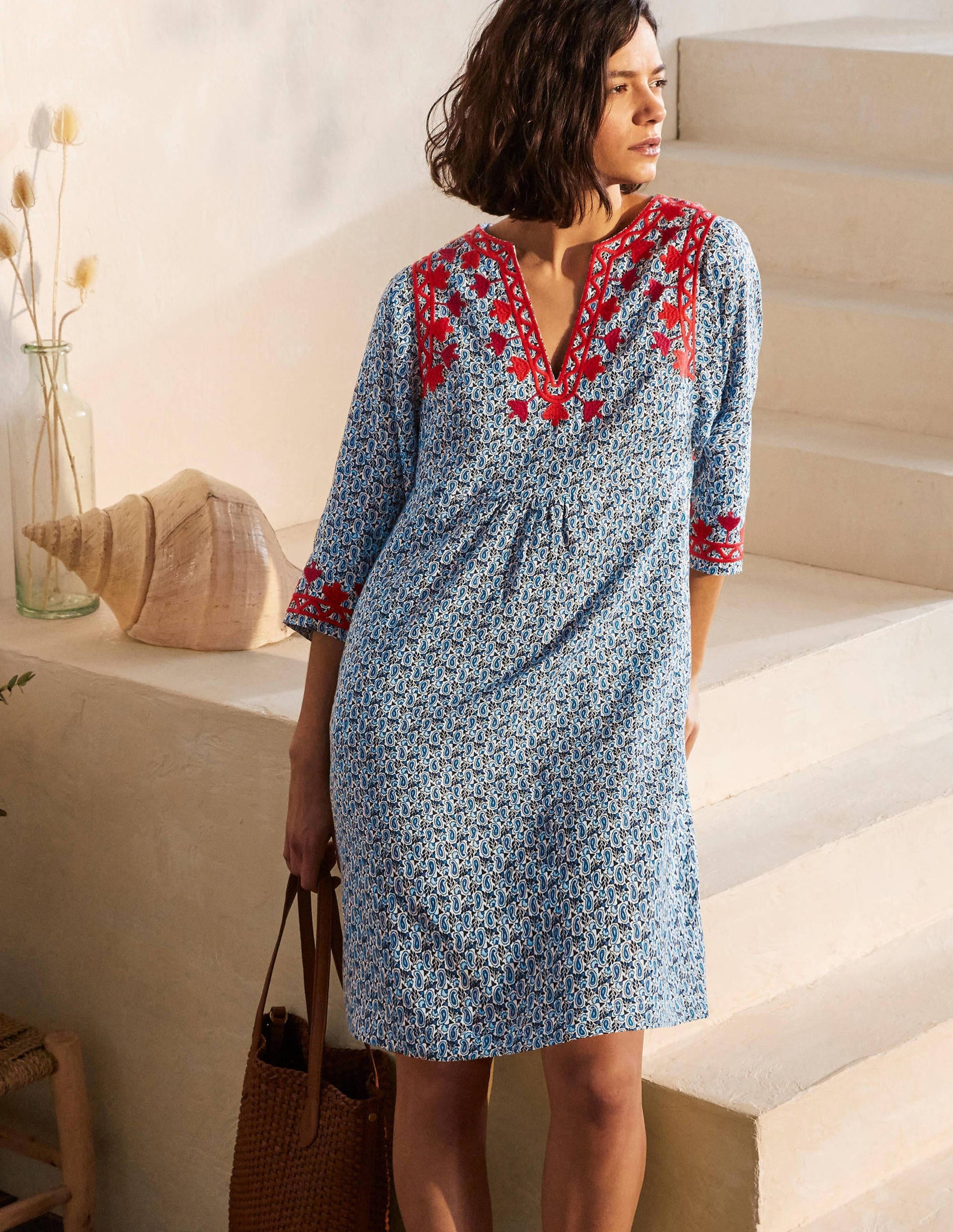 Robe brodée en lin-Ivoire, motif Pretty Paisley-5