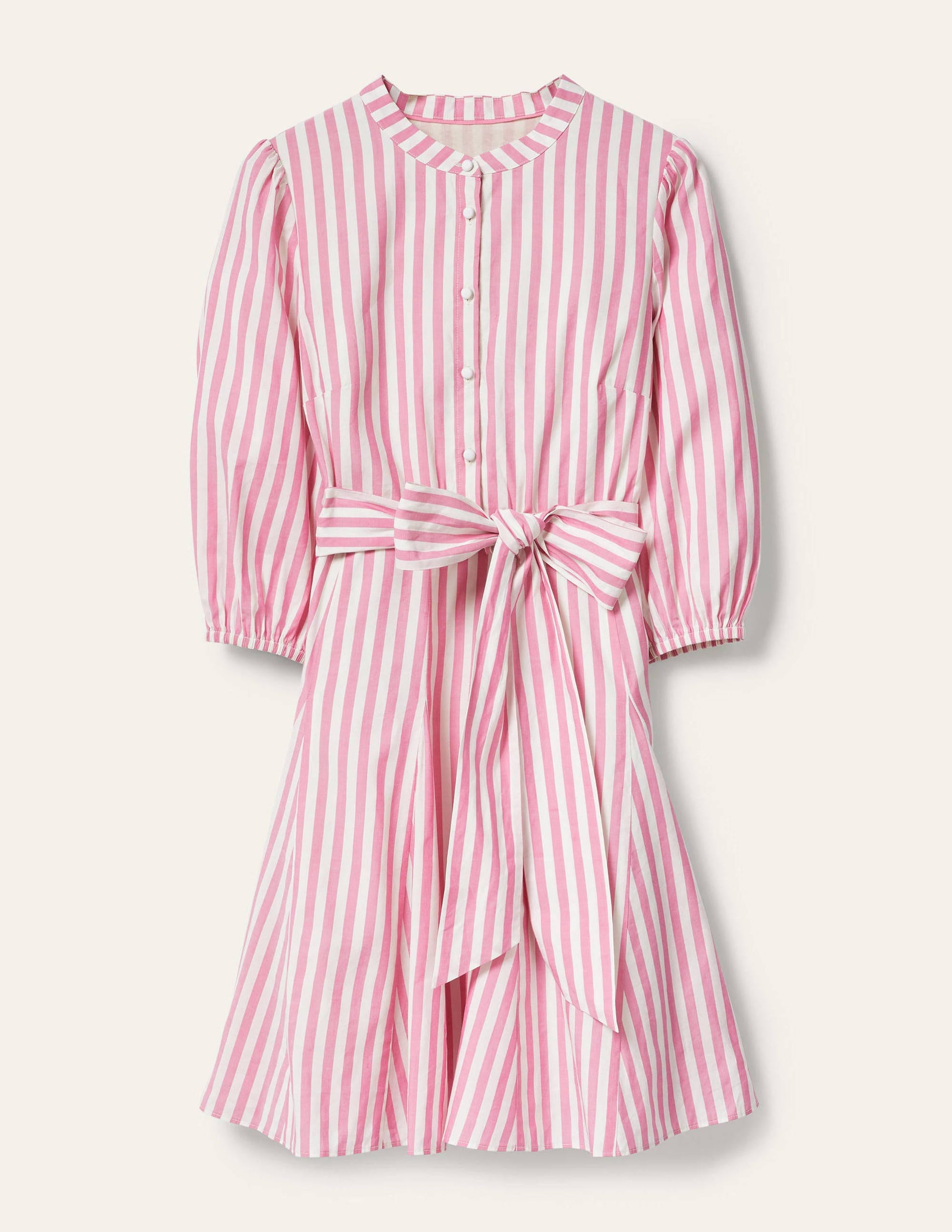 Puff Sleeve Cotton Dress-Party Pink Stripe-7