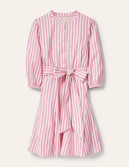 Puff Sleeve Cotton Dress-Party Pink Stripe-7