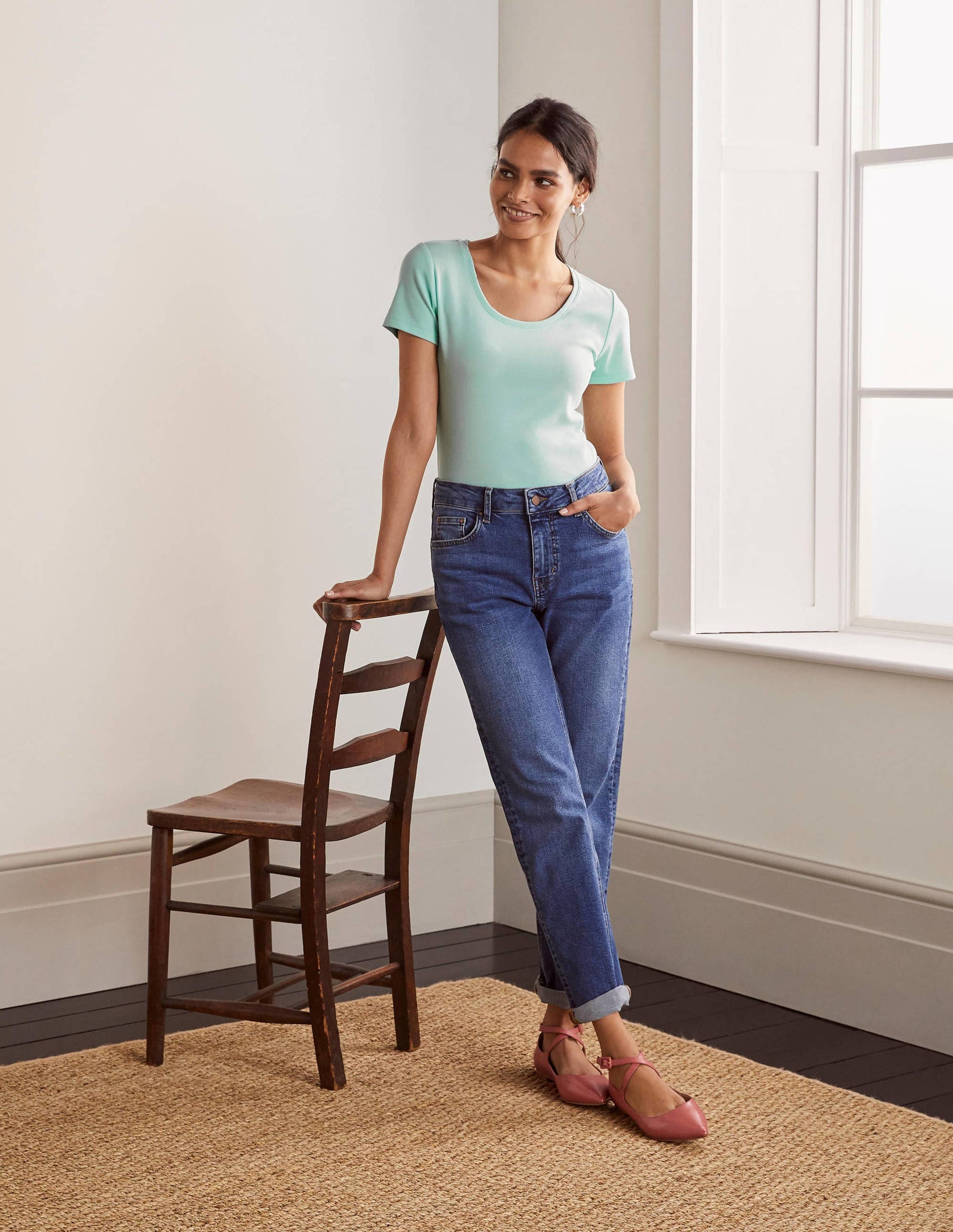 Kurzärmeliges Basic-T-Shirt-Mintgrün-2