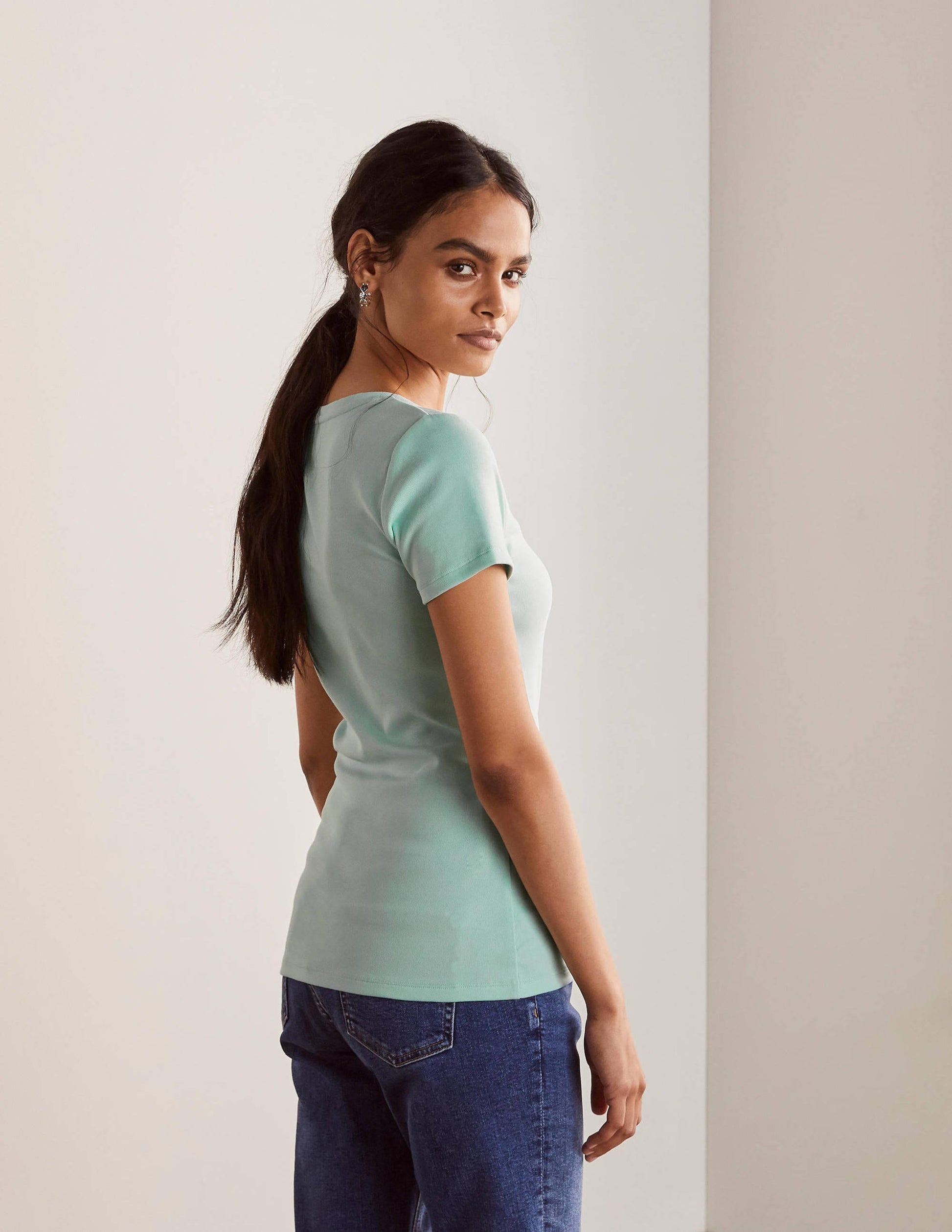 Kurzärmeliges Basic-T-Shirt-Mintgrün-3