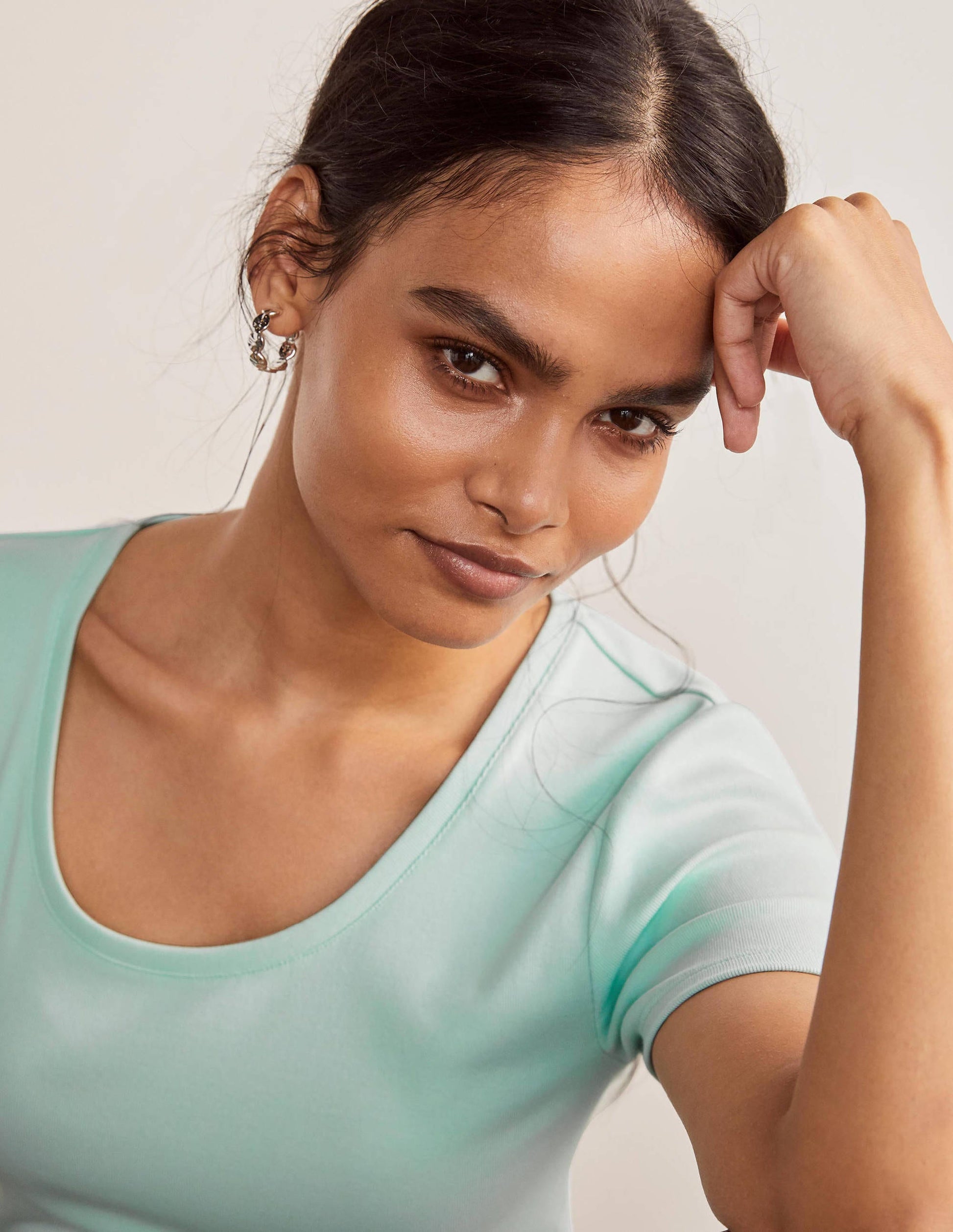 Kurzärmeliges Basic-T-Shirt-Mintgrün-4