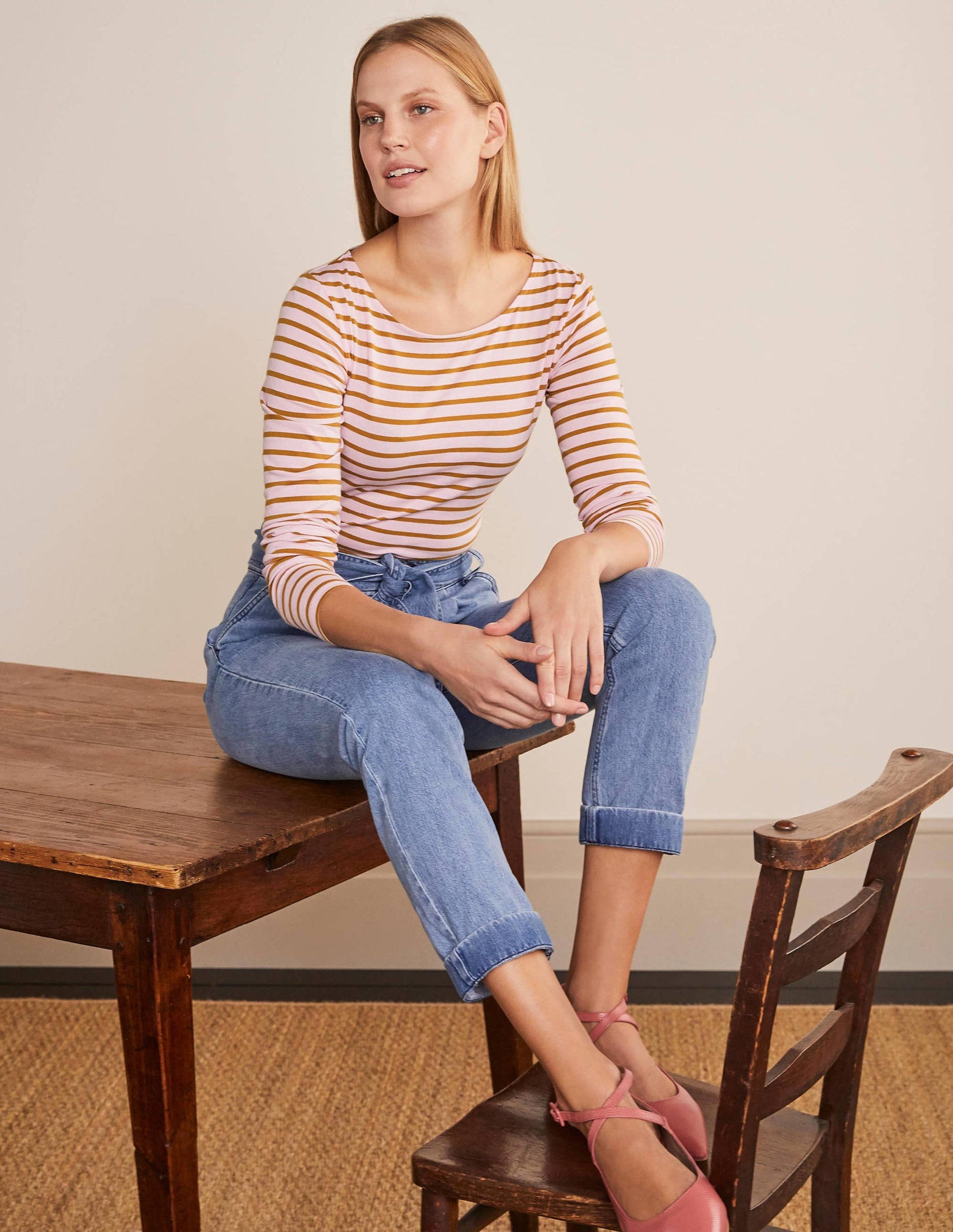 Long Sleeve Breton Top-Spring Blossom/ Frankincense-1