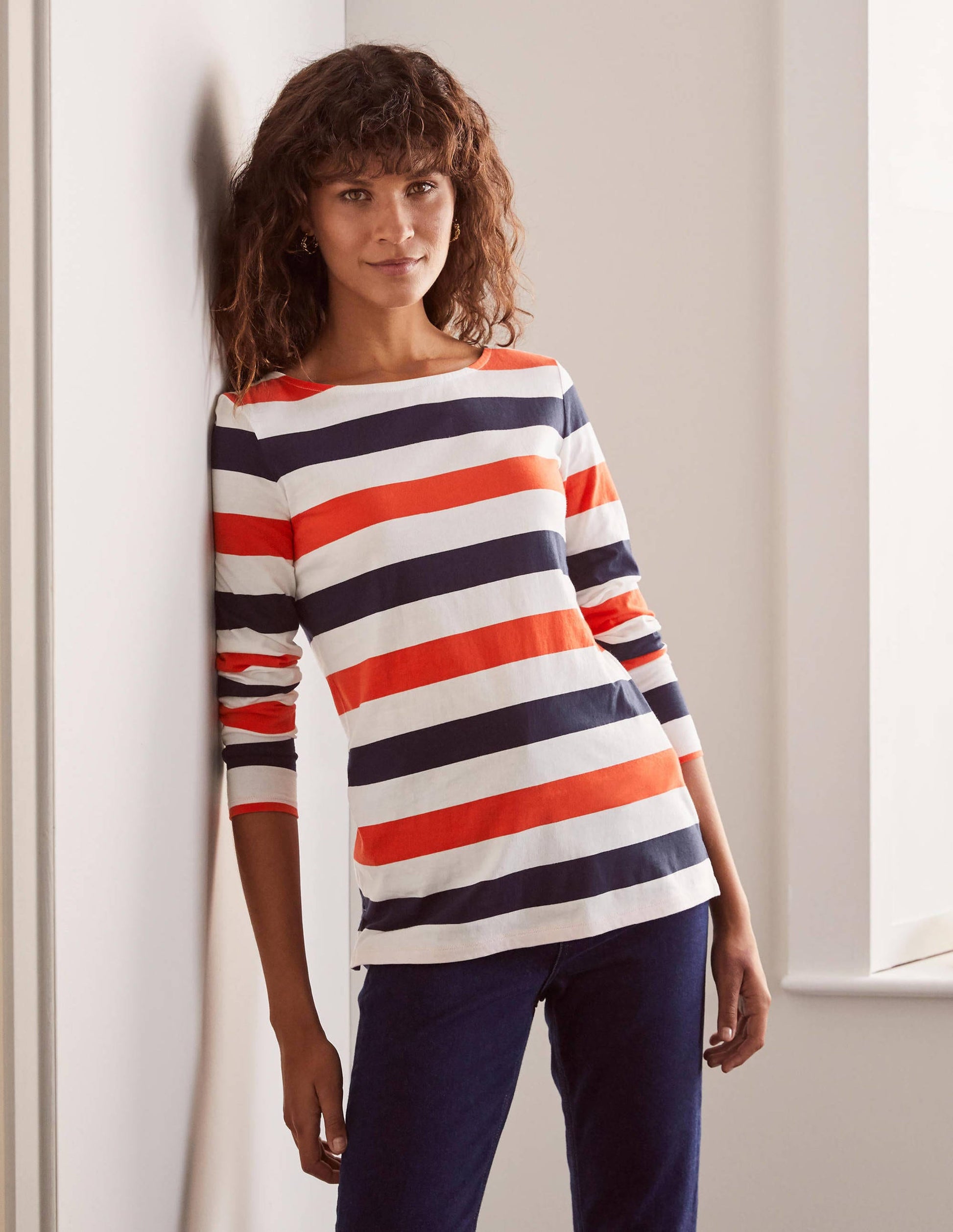 Marinière manches longues-Rouge cerise/bleu marine-1