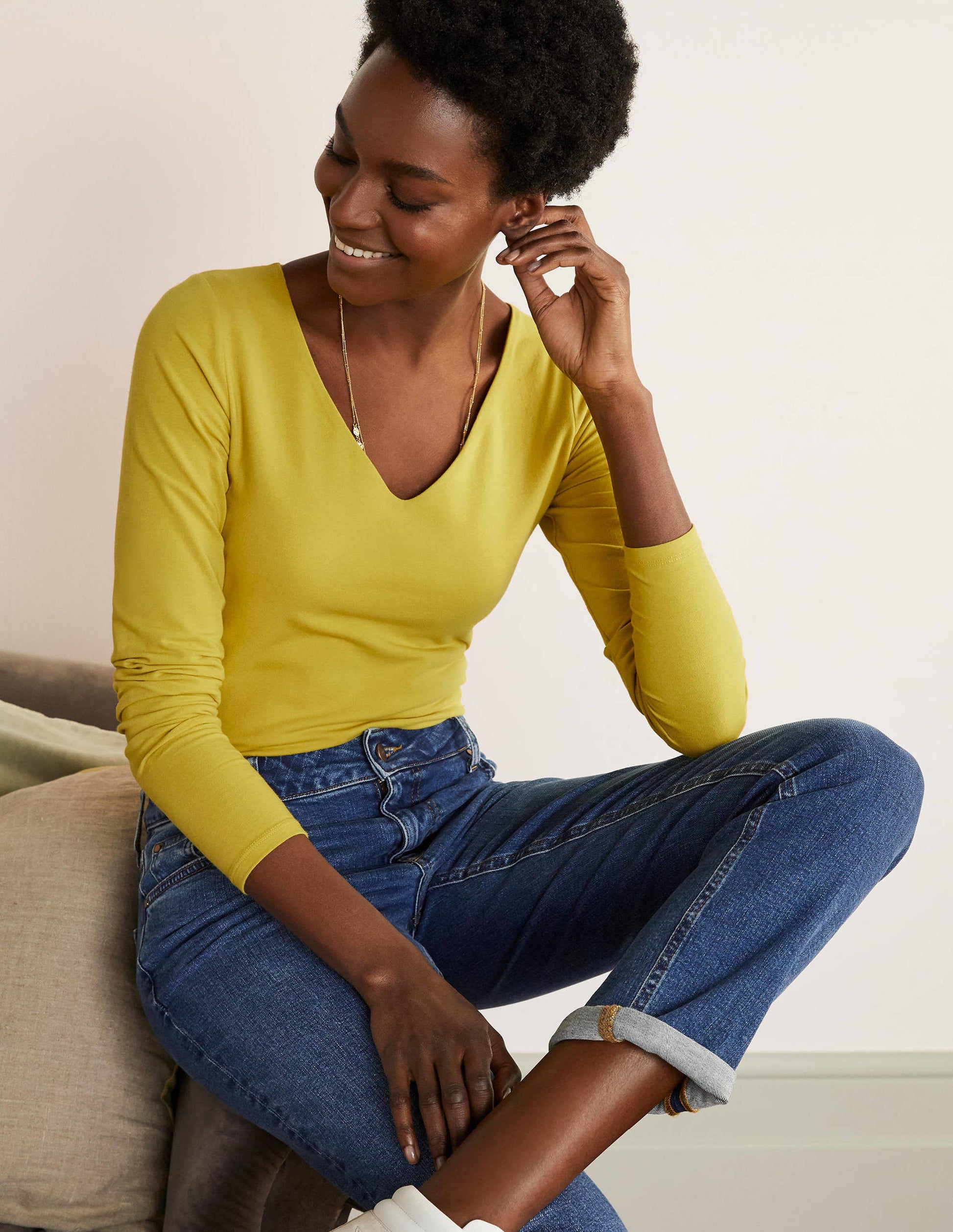 Double Layer V-neck Top-Chartreuse-4