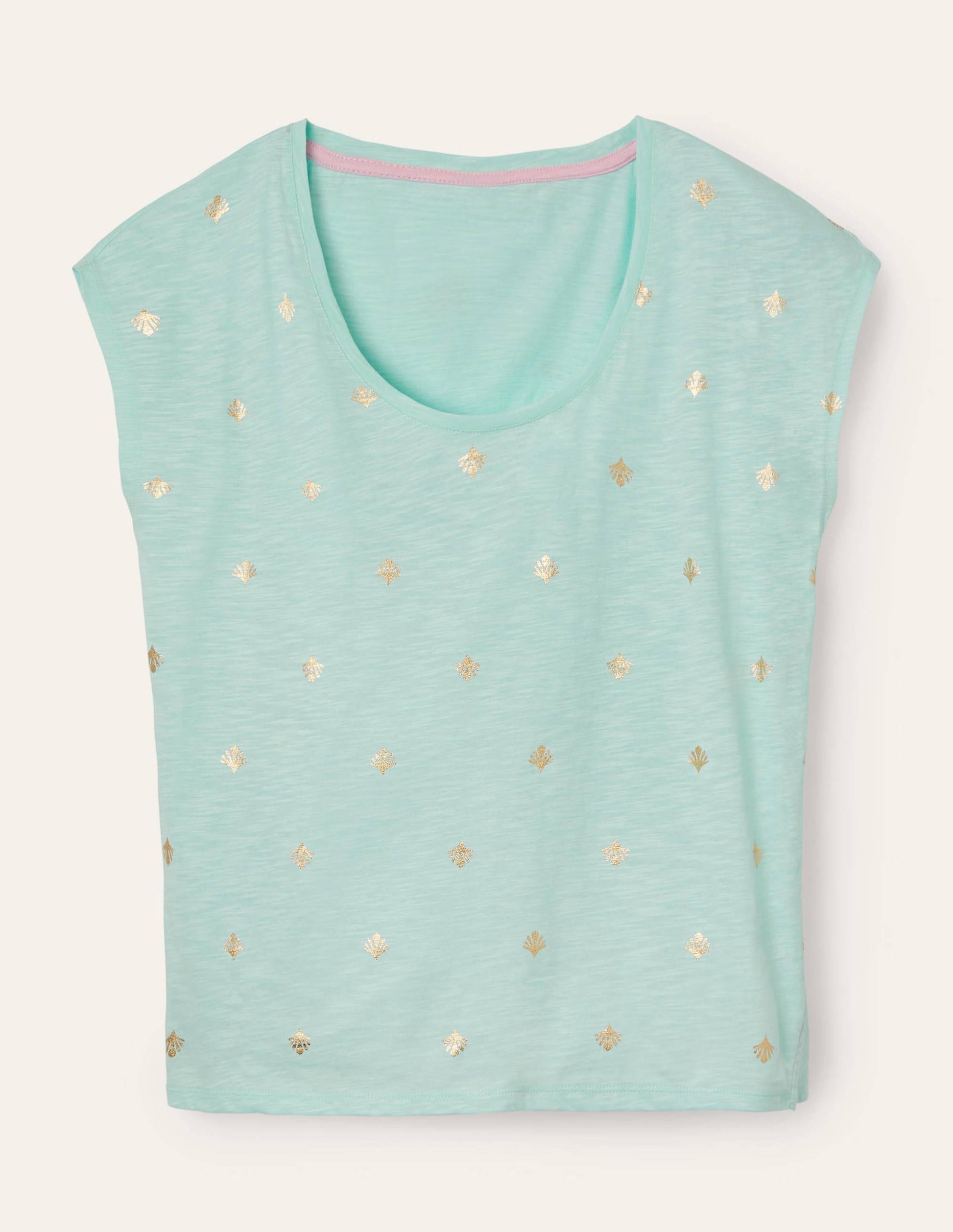 Fröhliches T-Shirt mit abgerundetem V-Ausschnitt-Mintgrün, Korallenkacheln-5