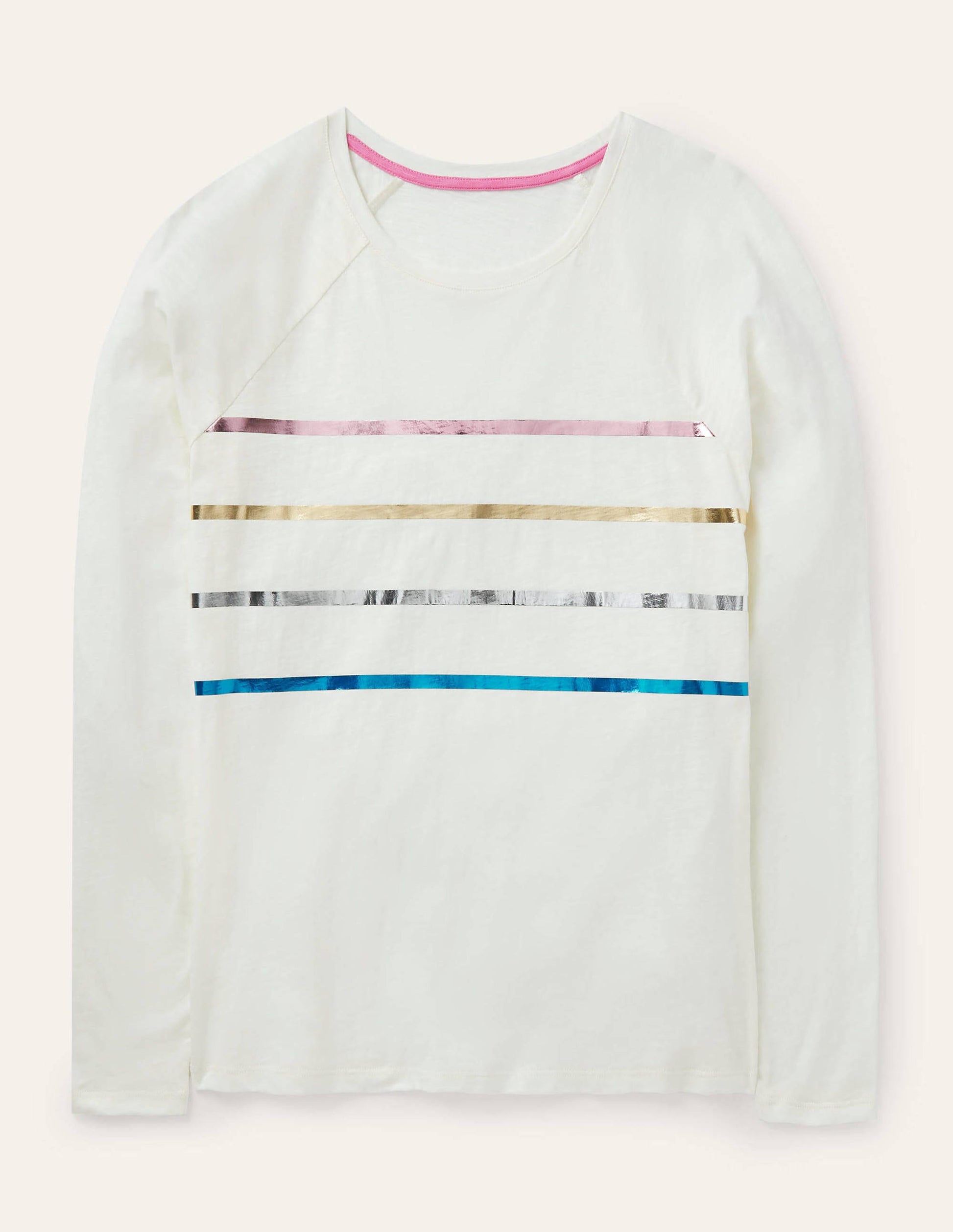 Lorna Baseball Jersey Top-Ivory, Foil Placement Stripe-5
