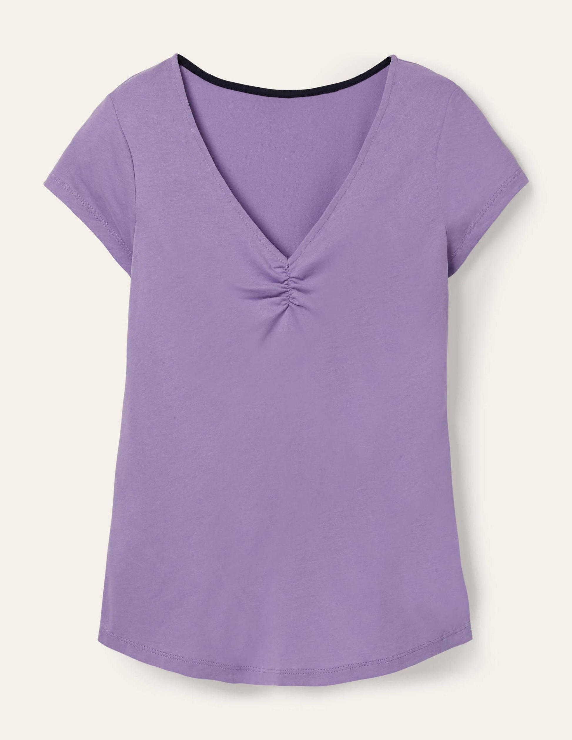 T-shirt col V ultra-doux à fronces-Violet cool-5