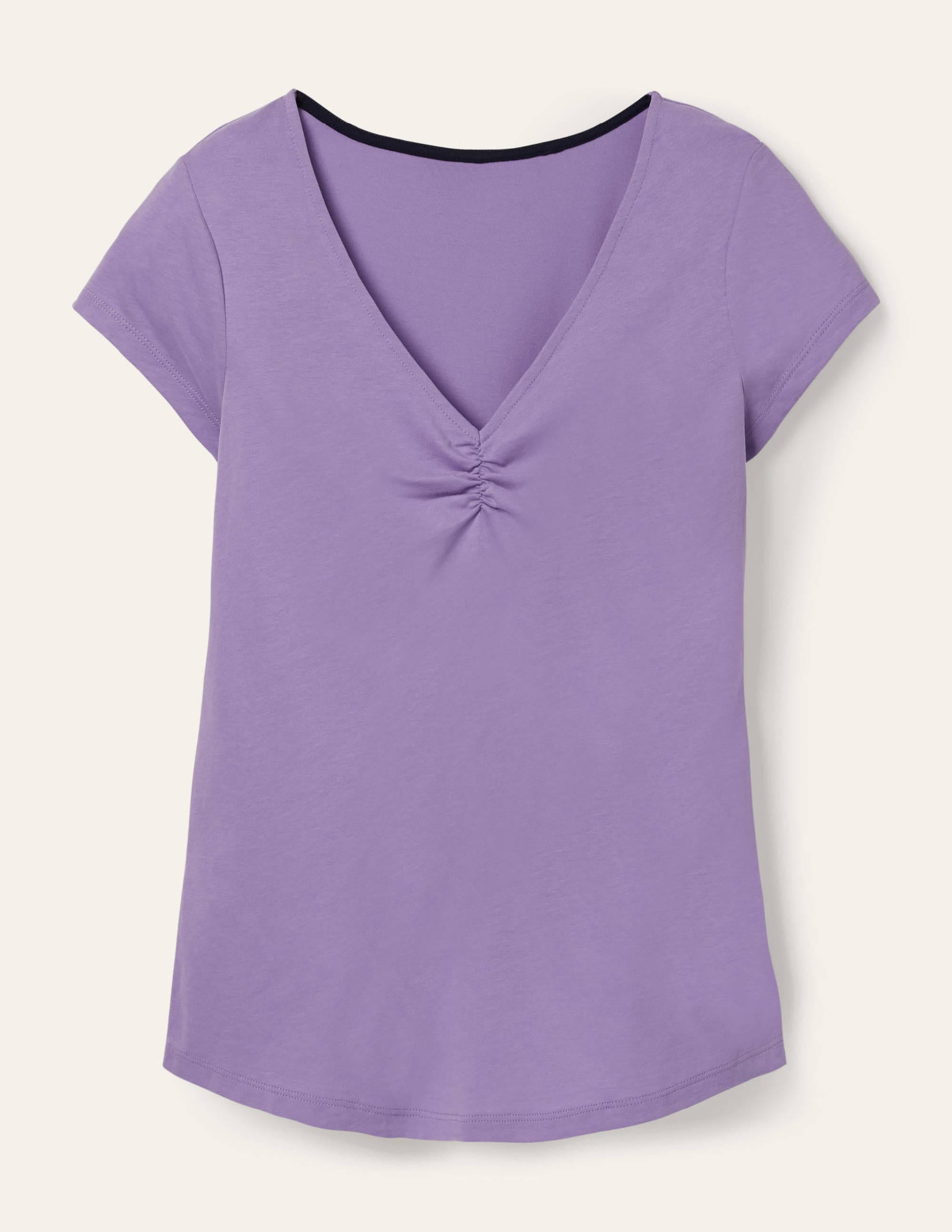 T-shirt col V ultra-doux à fronces-Violet cool - Image 5