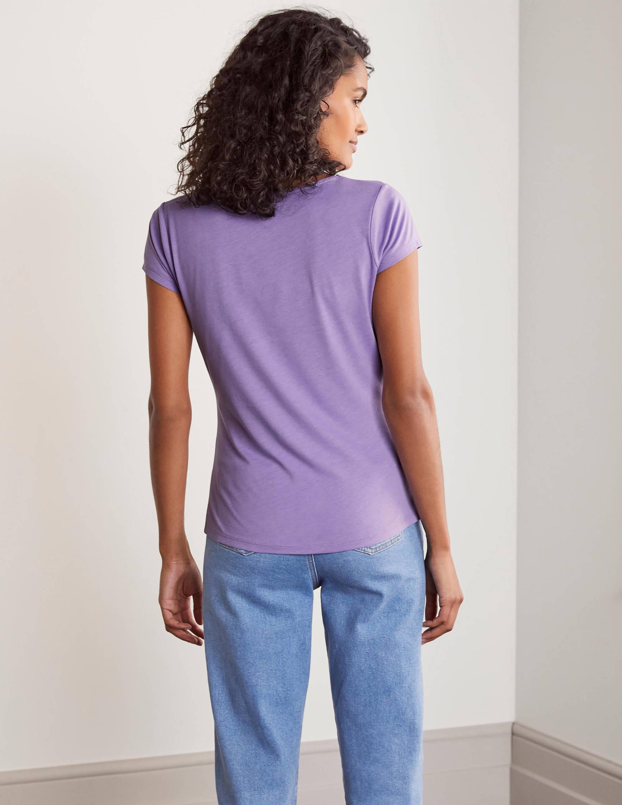 T-shirt col V ultra-doux à fronces-Violet cool - Image 3