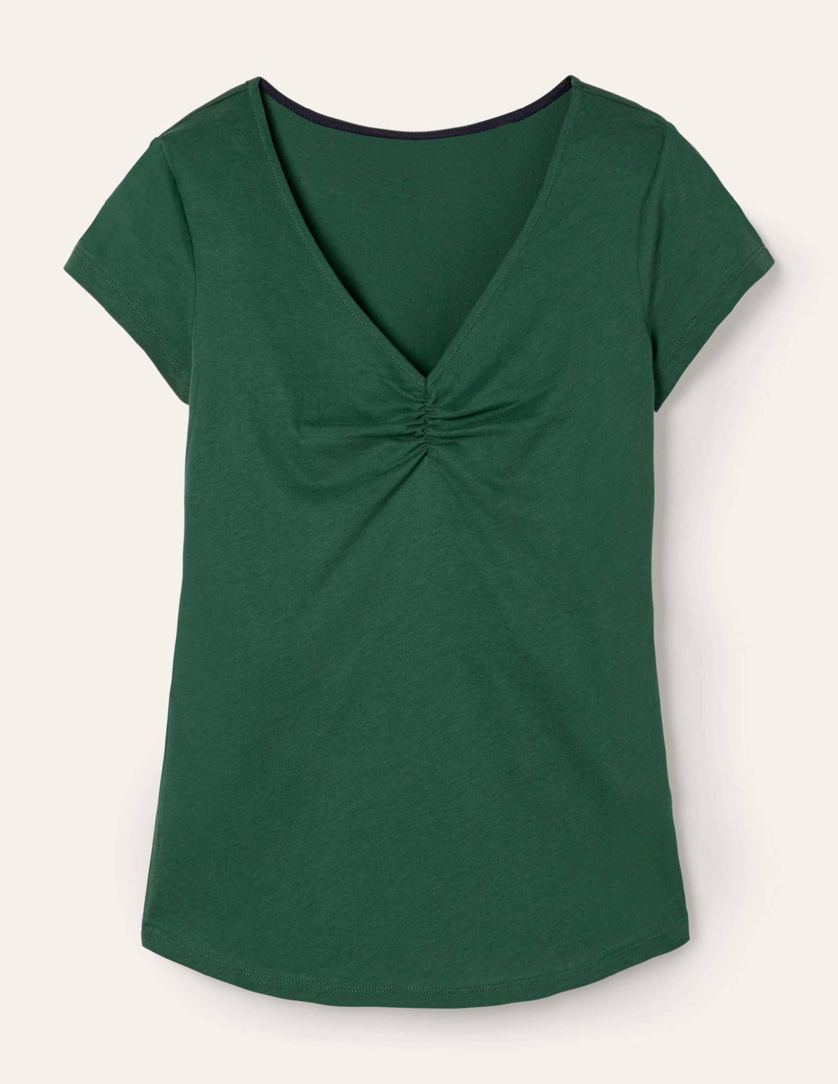 Superweiches T-Shirt mit gerafftem V-Ausschnitt-Palmblattgrün - Image 5