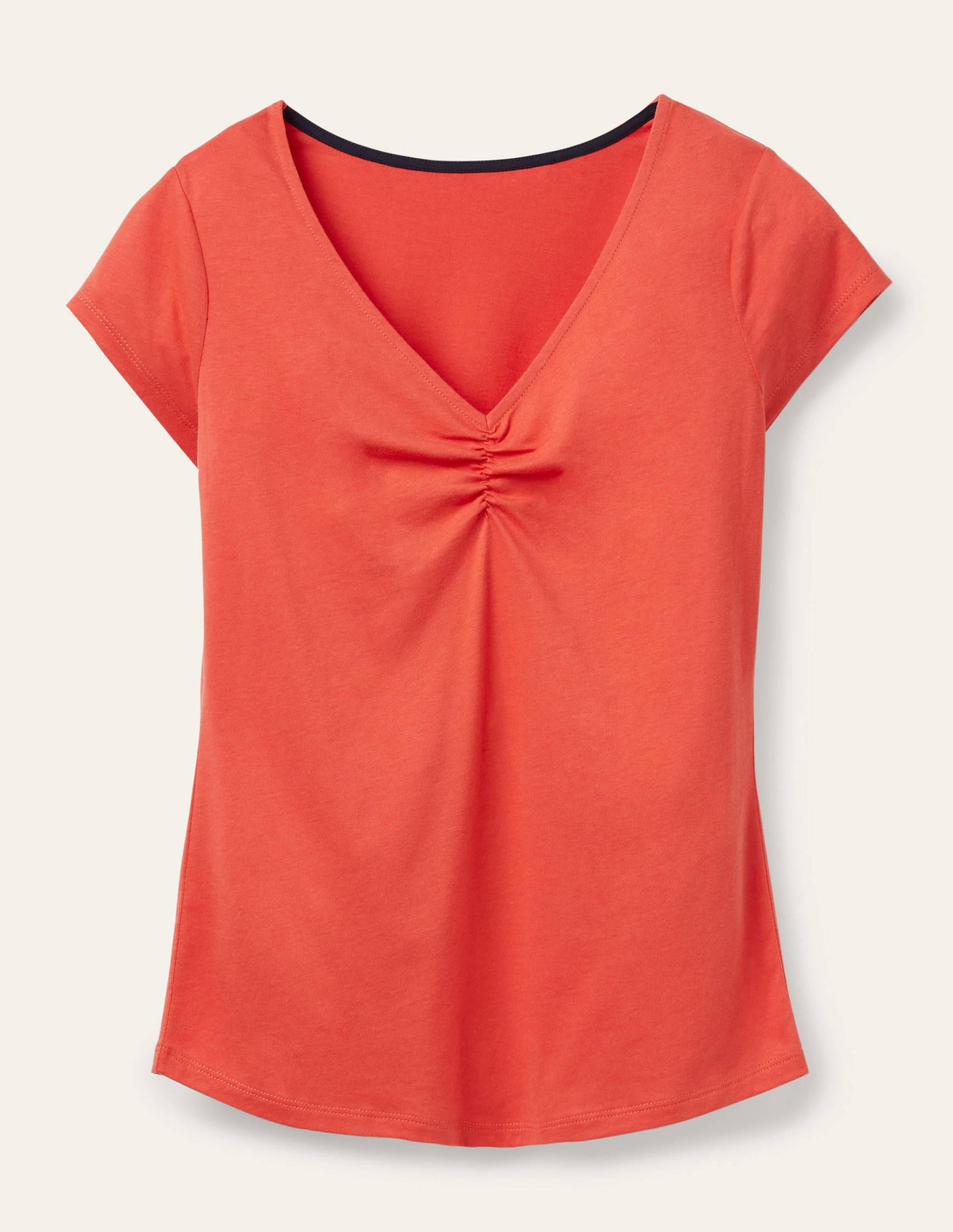 T-shirt col V ultra-doux à fronces-Rouge cerise-5