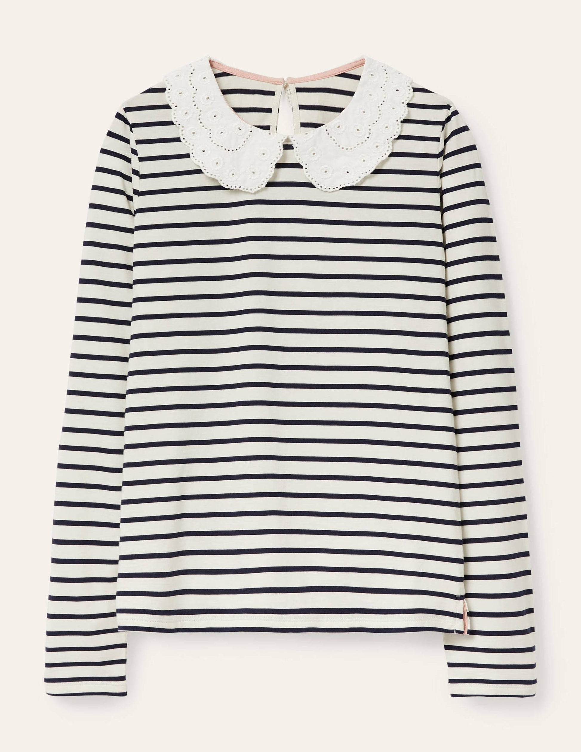 Kathleen Jersey Top-Ivory/ Navy-5