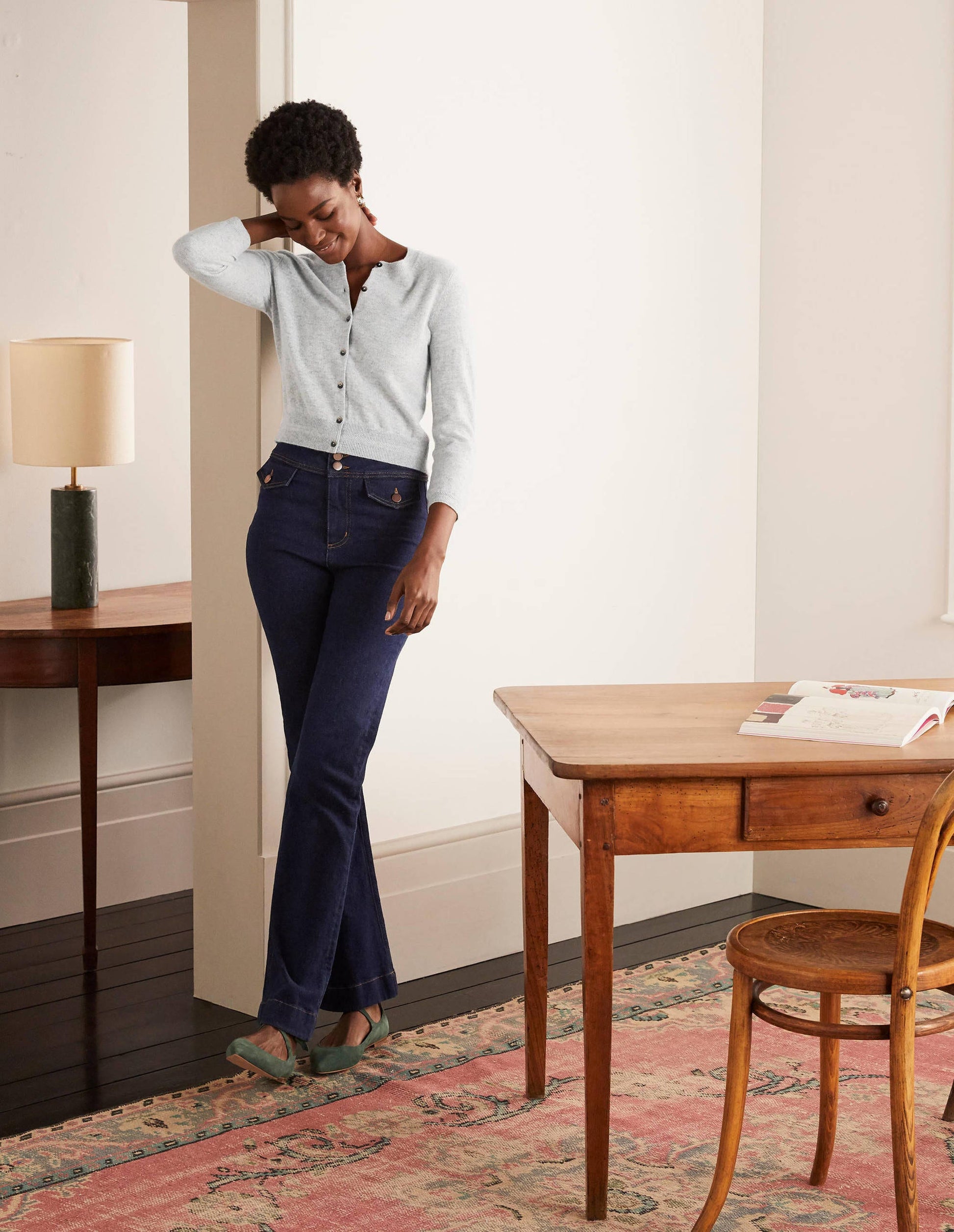 Kurz geschnittener Kaschmircardigan-Grau Melange-2