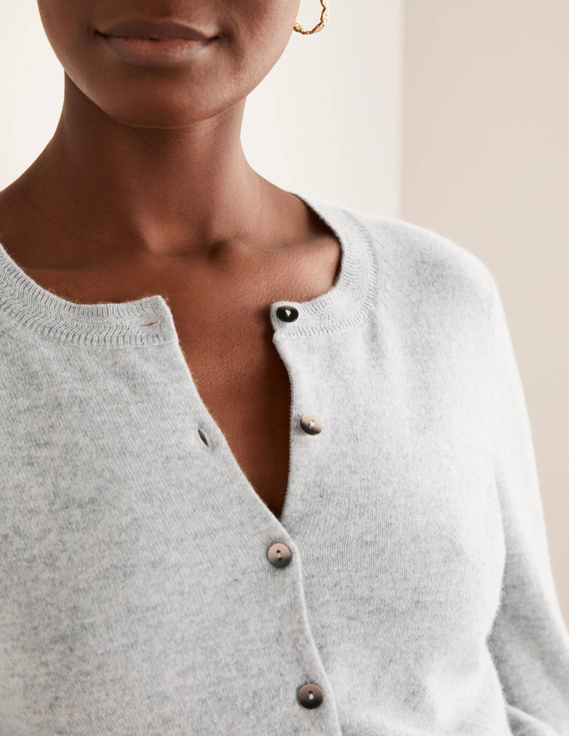 Kurz geschnittener Kaschmircardigan-Grau Melange-4