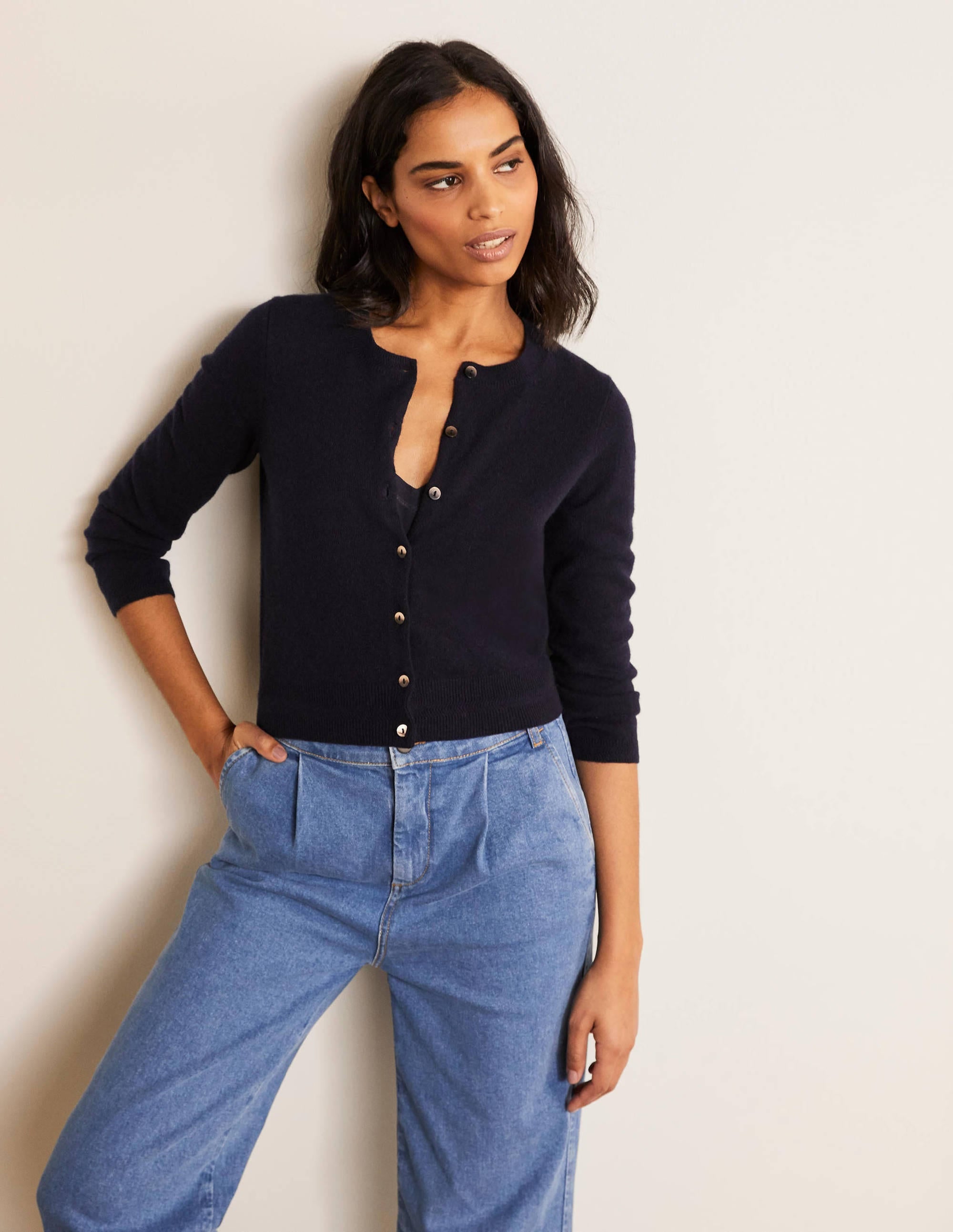 Cardigan court en cachemire-Bleu marine - Image 2