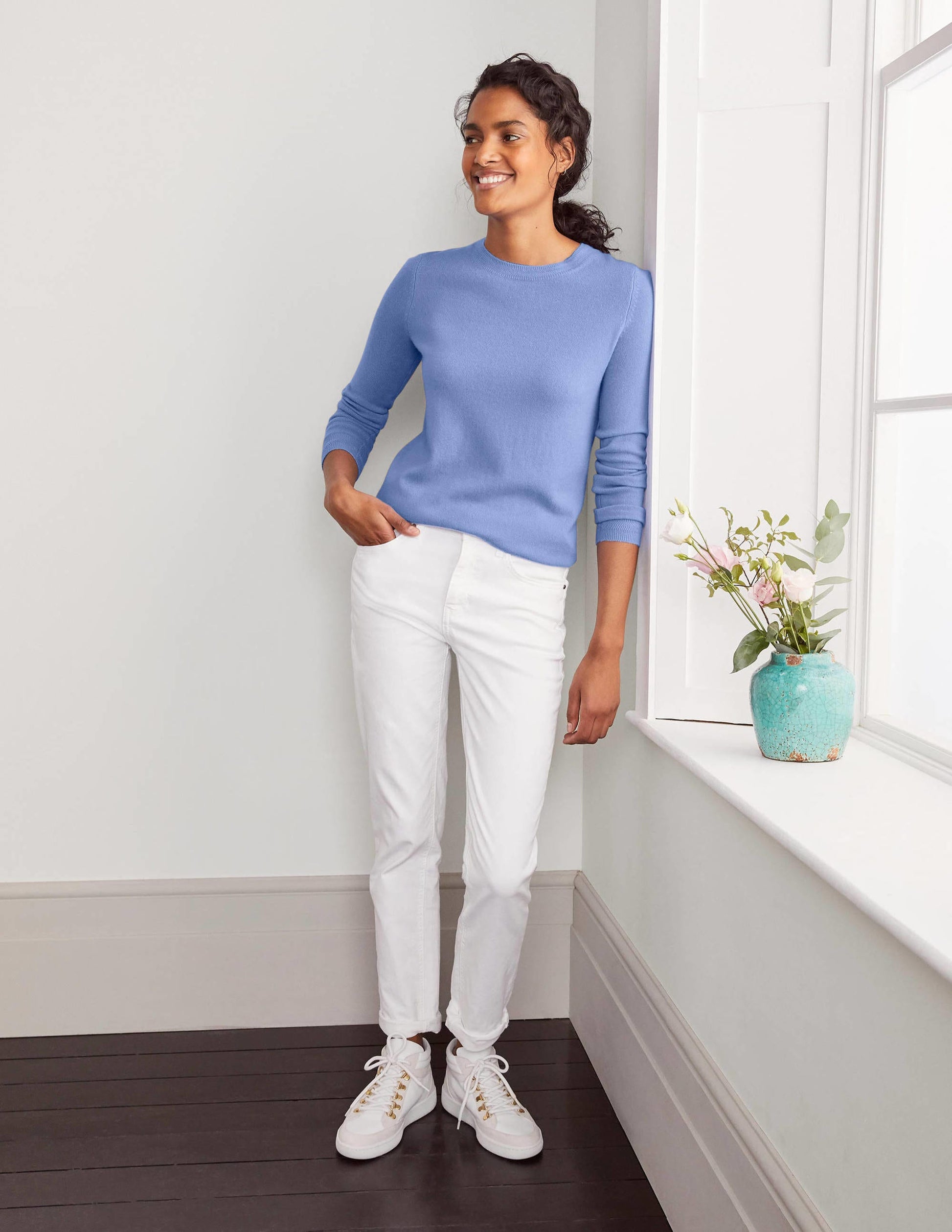 Pull col rond en cachemire-Bleu golfe-2