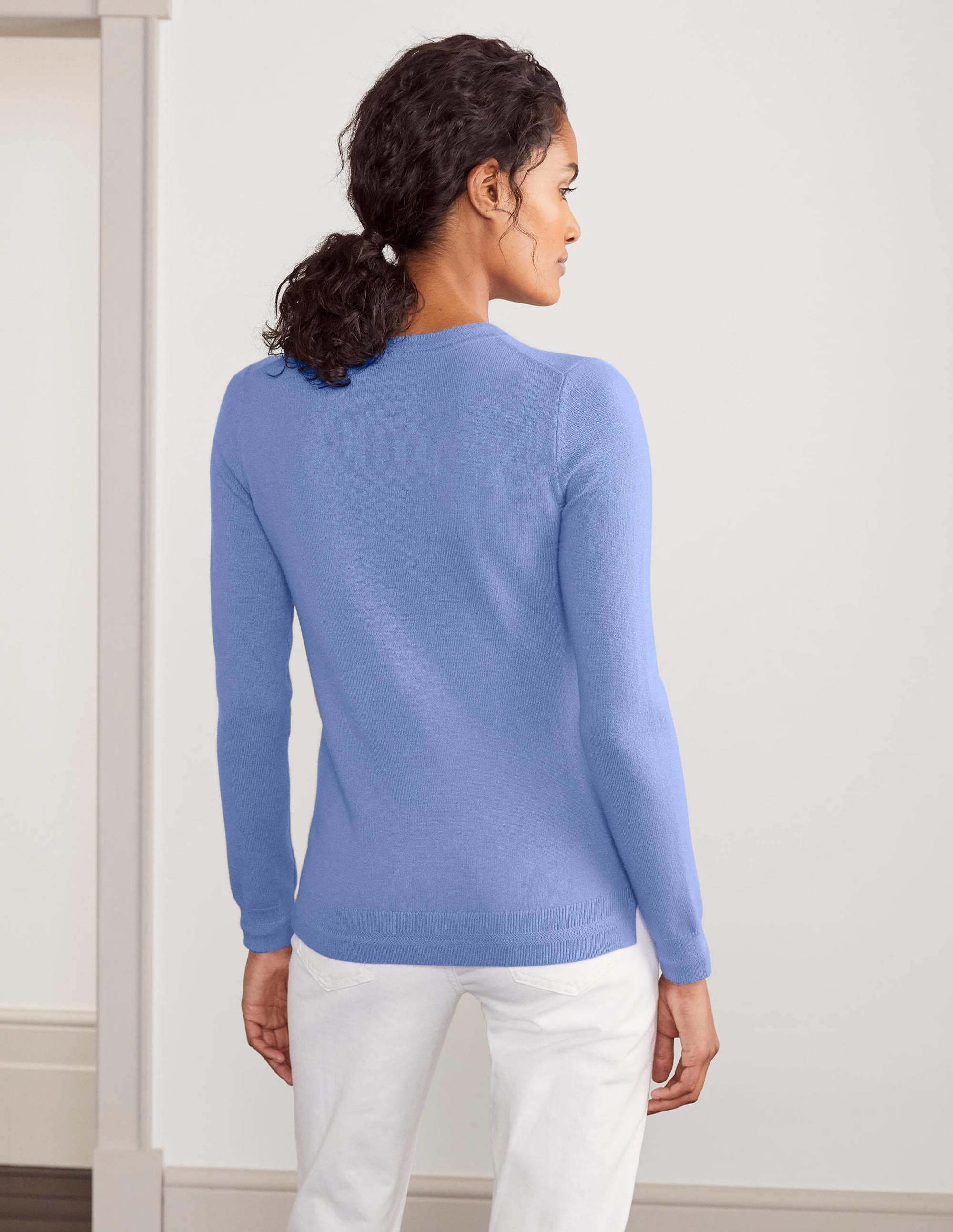 Pull col rond en cachemire-Bleu golfe - Image 3