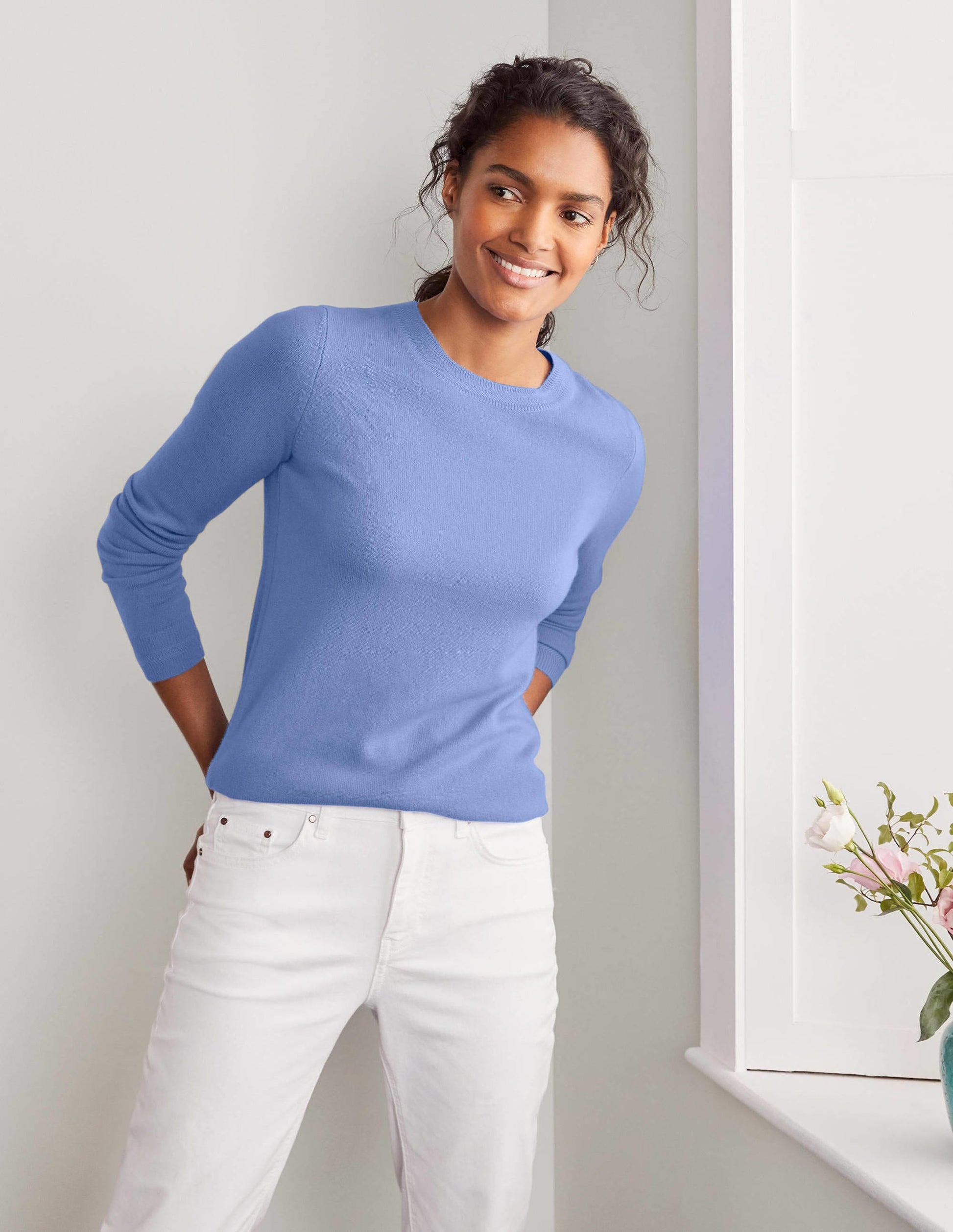 Pull col rond en cachemire-Bleu golfe-4