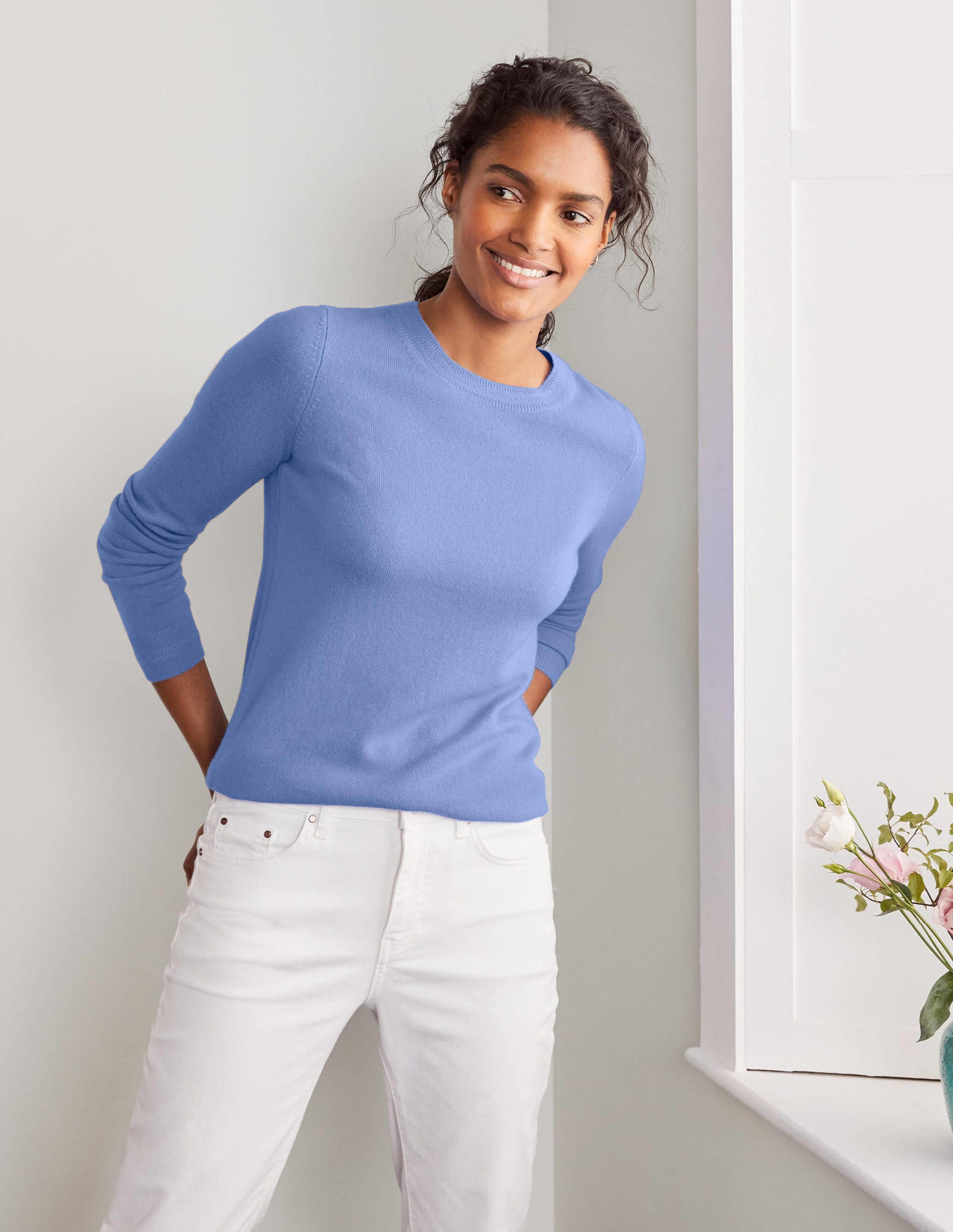 Pull col rond en cachemire-Bleu golfe - Image 4