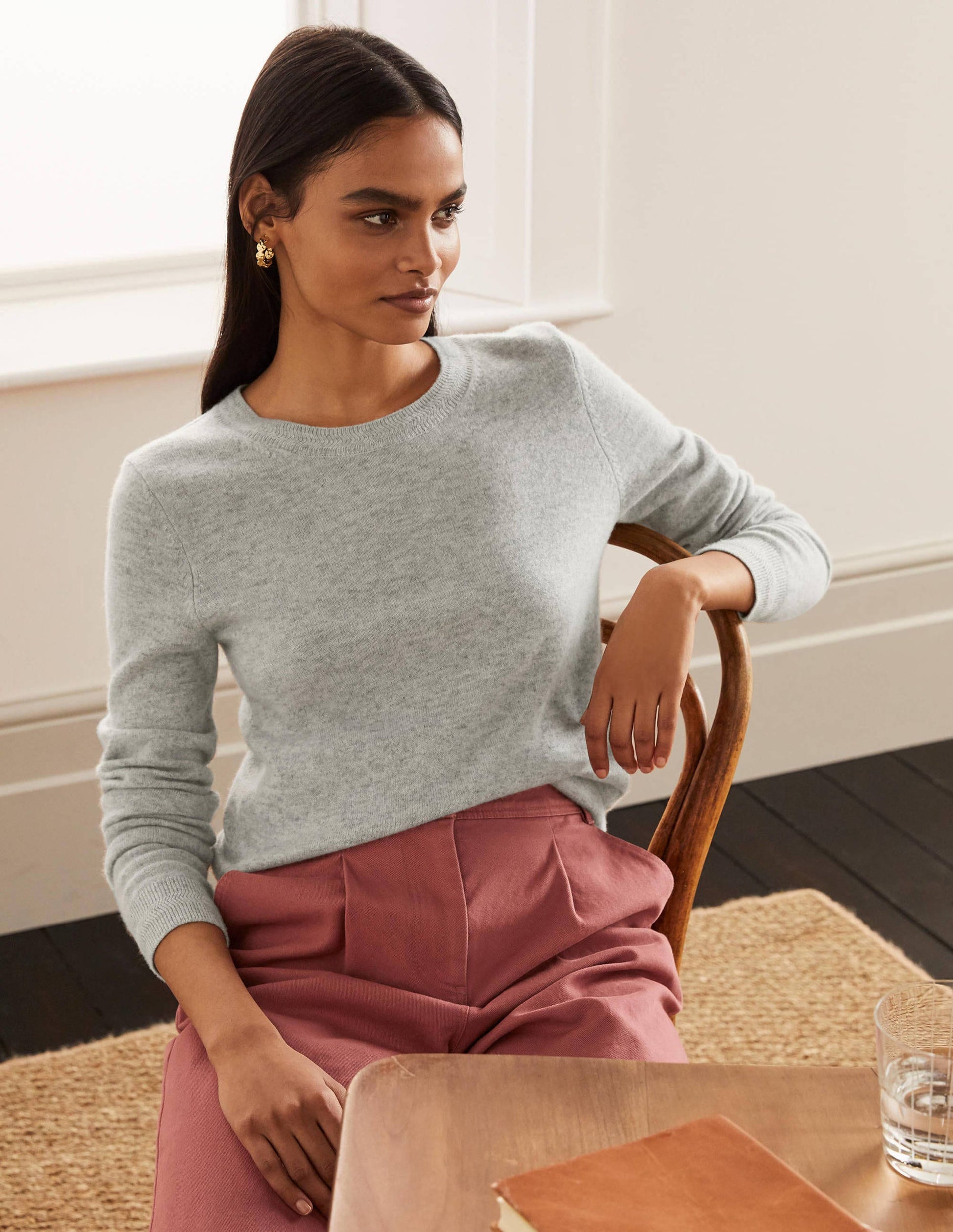 Cashmere Crew Neck Jumper-Grey Melange-1