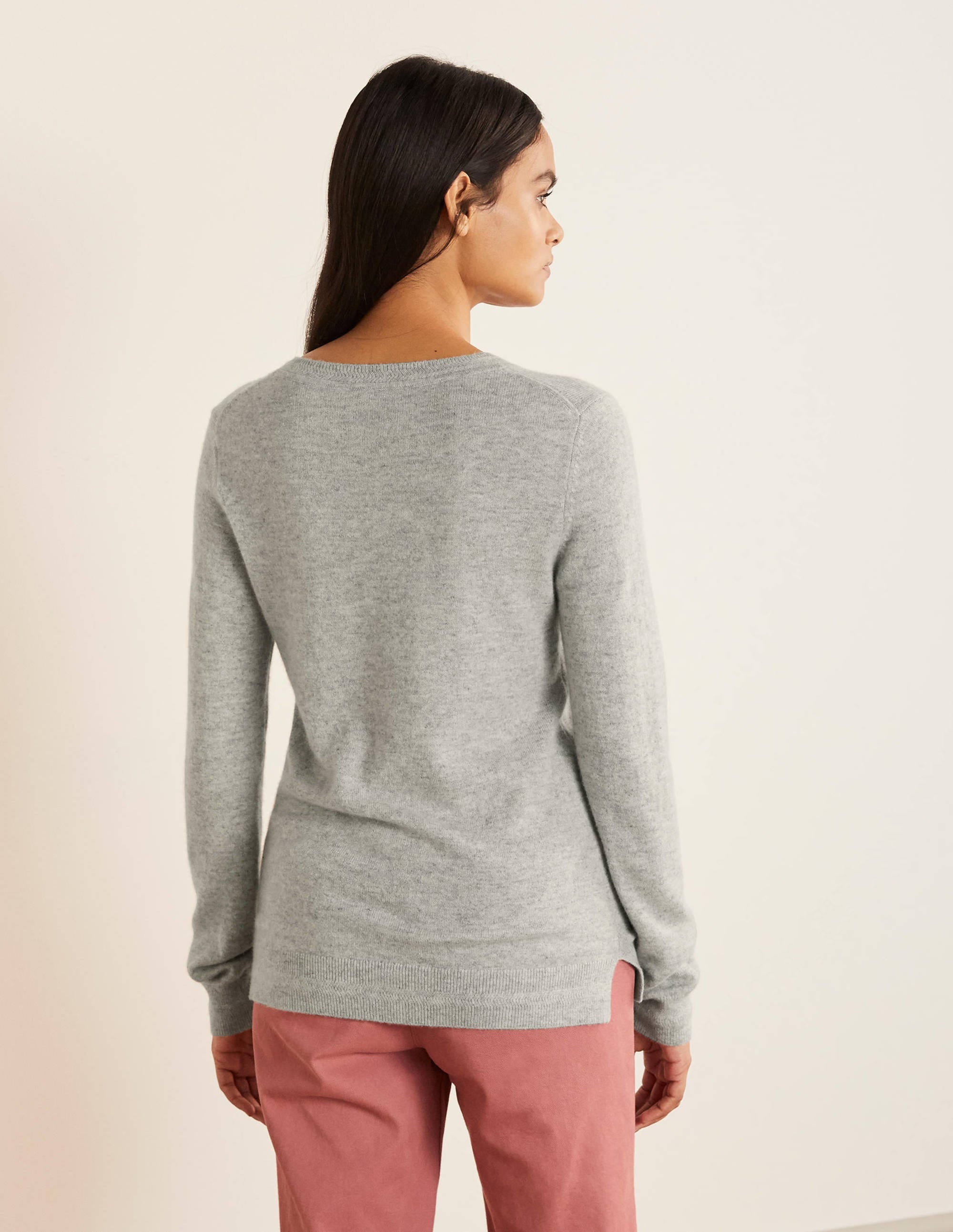 Cashmere Crew Neck Jumper-Grey Melange - Image 3