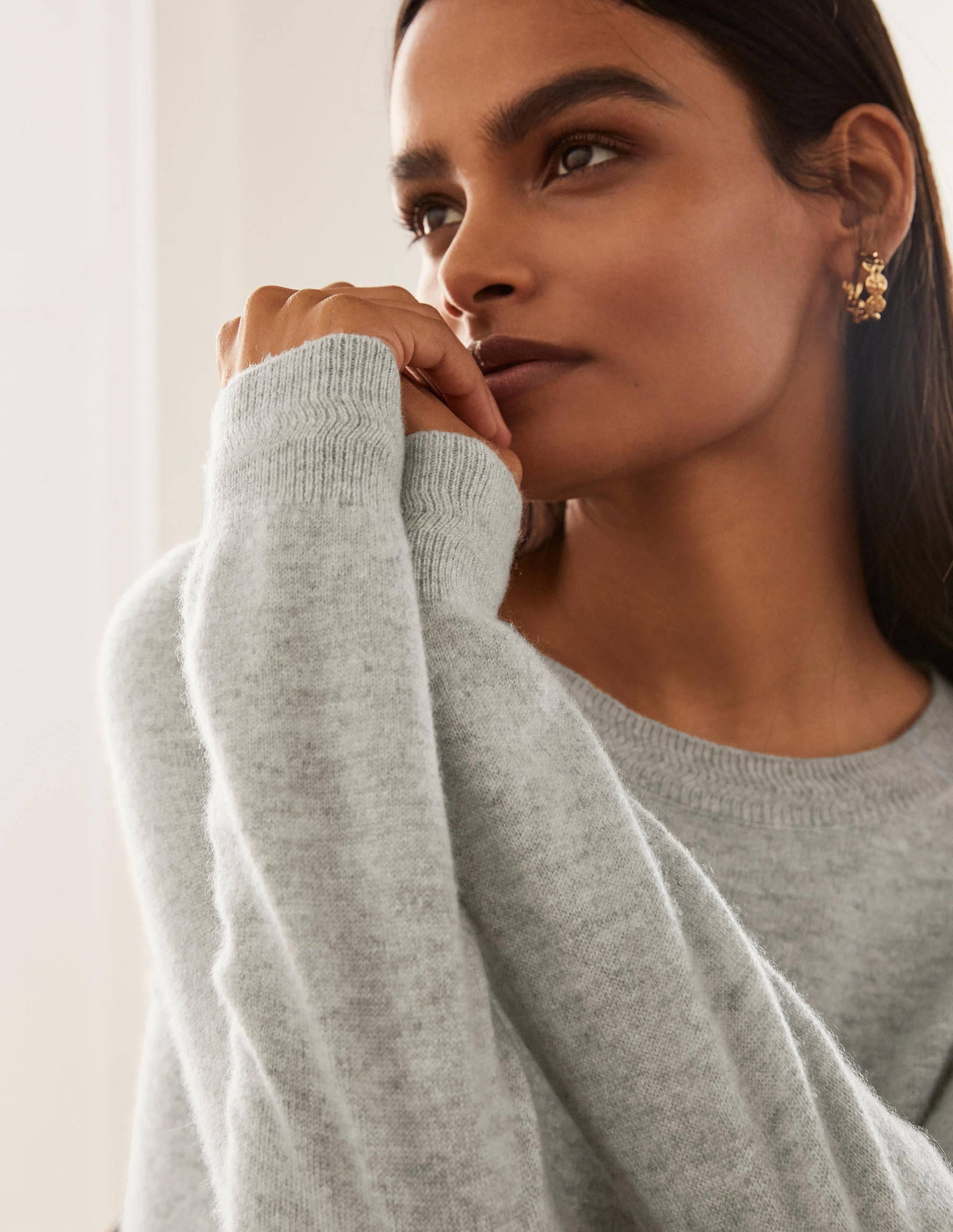 Cashmere Crew Neck Jumper-Grey Melange-4