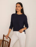 Pull col rond en cachemire-Bleu marine