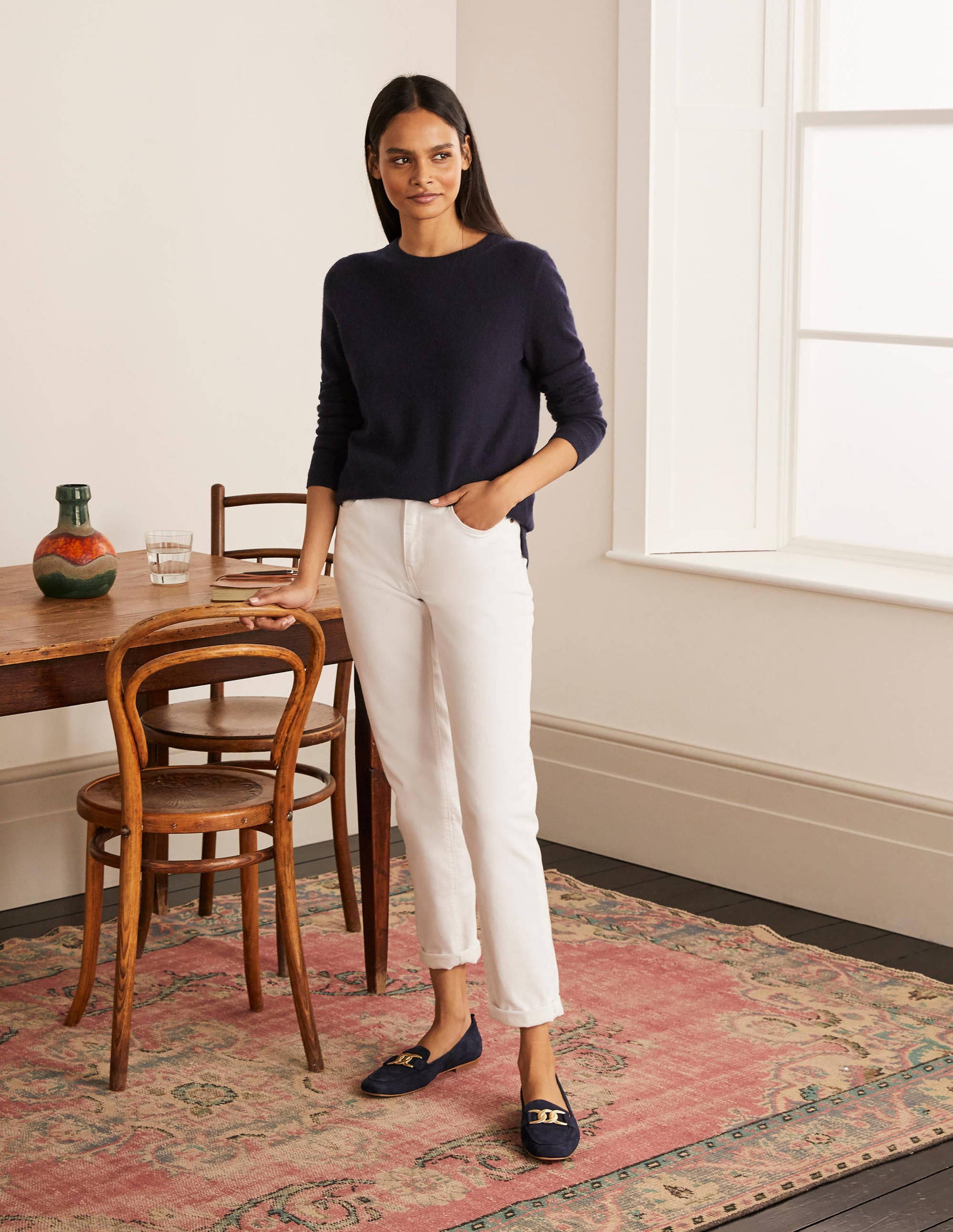 Pull col rond en cachemire-Bleu marine - Image 2