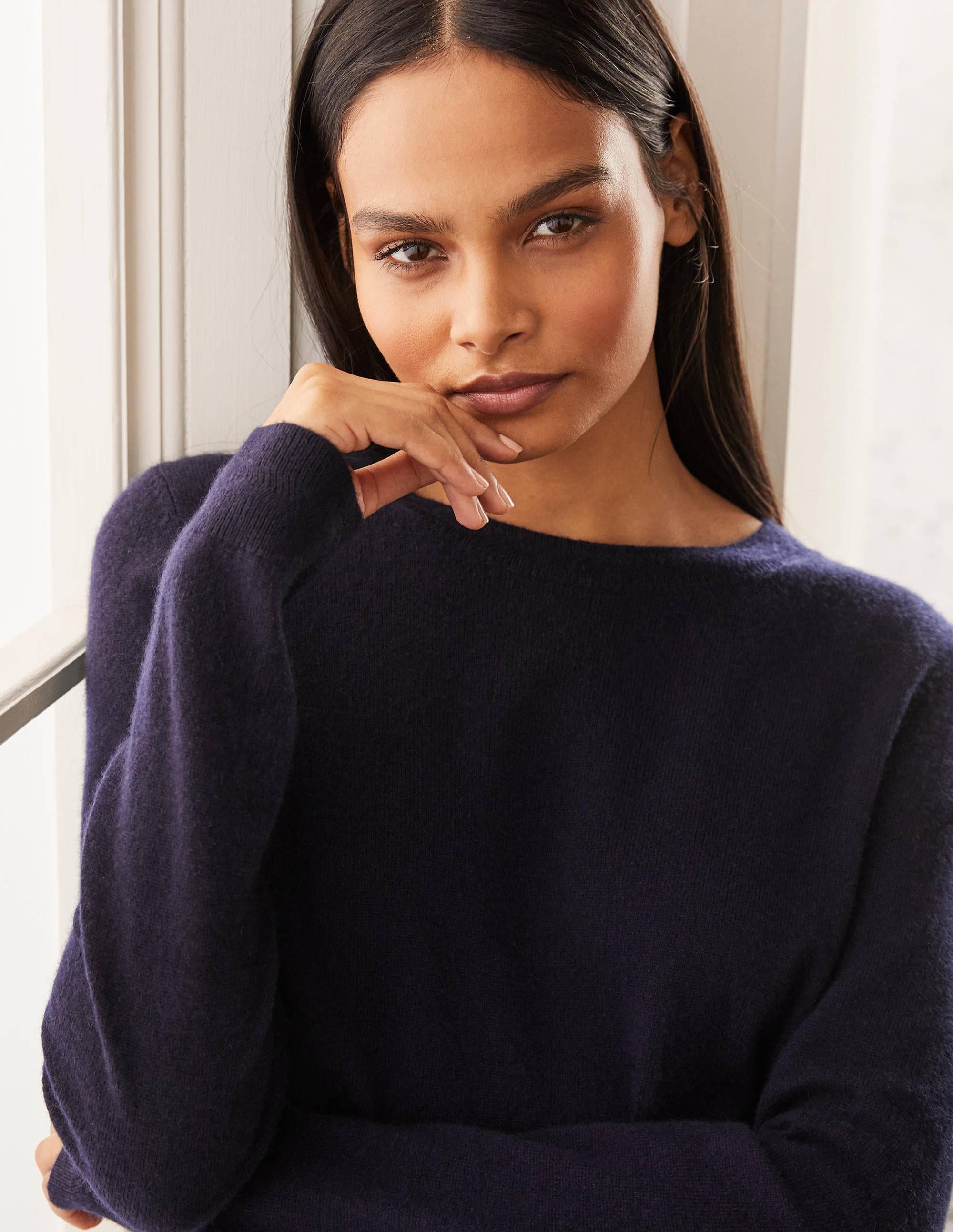 Pull col rond en cachemire-Bleu marine - Image 4