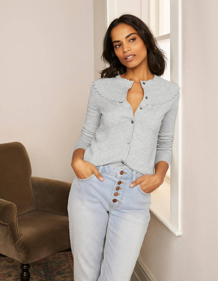 Abercorn Cardigan mit Muschelsaum-Grau Melange