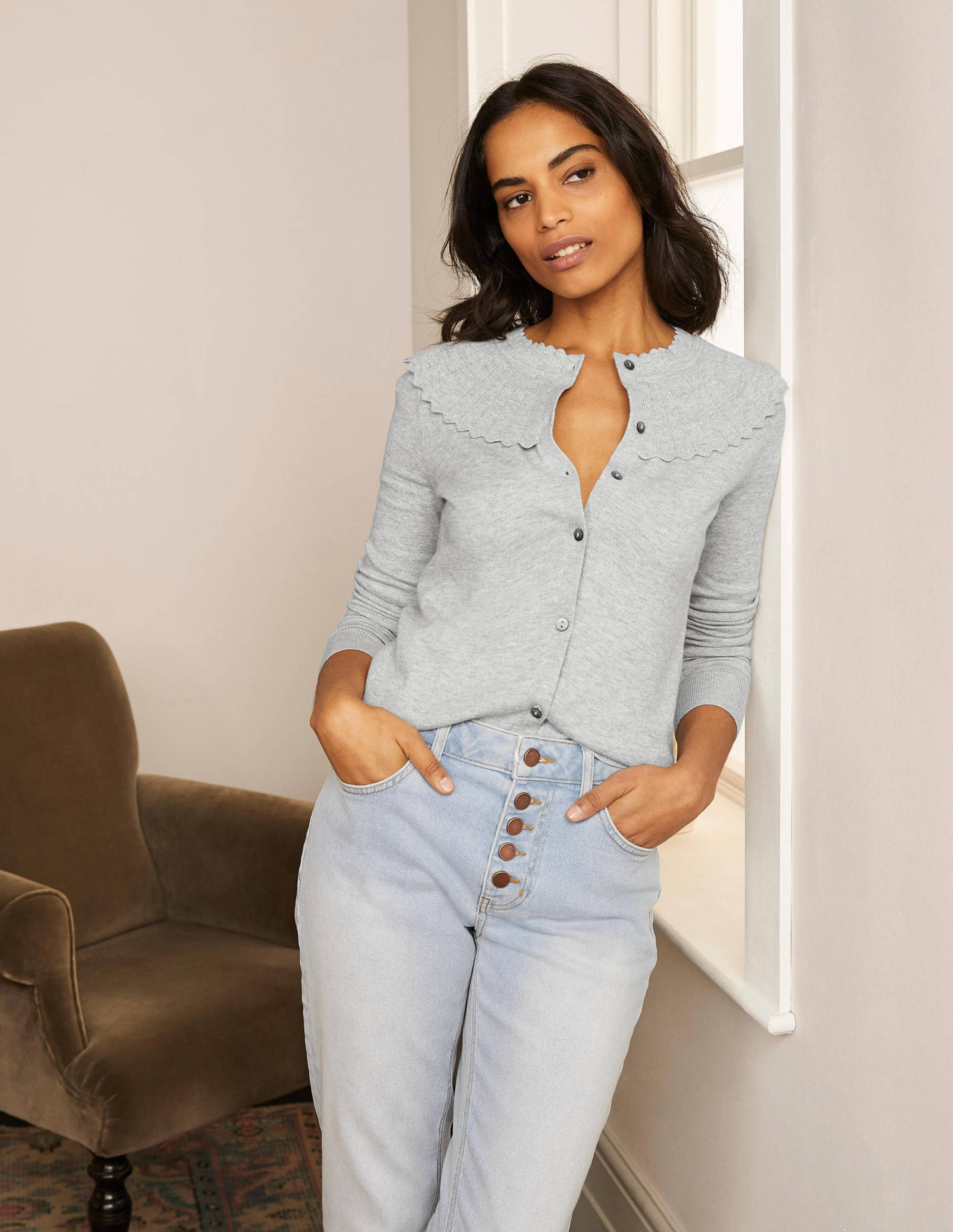 Gilet Abercorn festonné-Gris chiné - Image 1