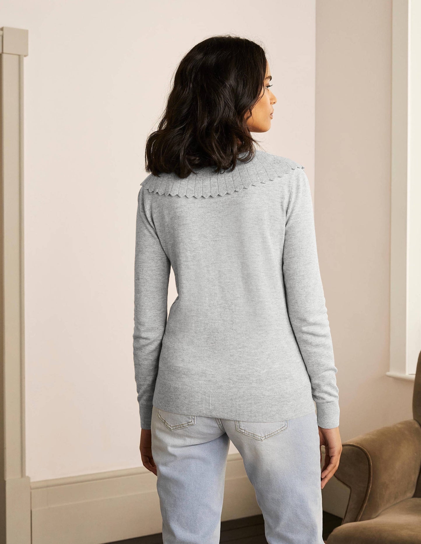 Abercorn Cardigan mit Muschelsaum-Grau Melange