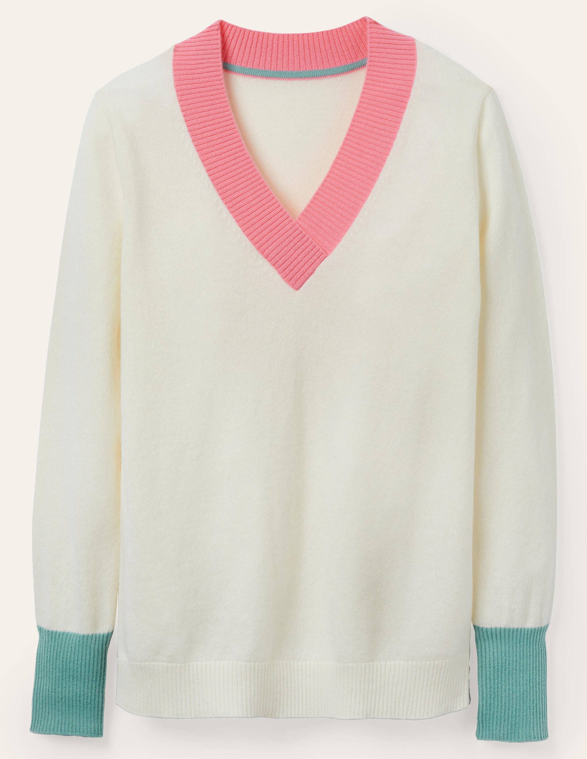 Oakley Kaschmirpullover mit V-Ausschnitt-Naturweiß, Blockfarben - Image 5