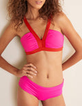 Corsica V-neck Bikini Top-Neon Pink Colourblock
