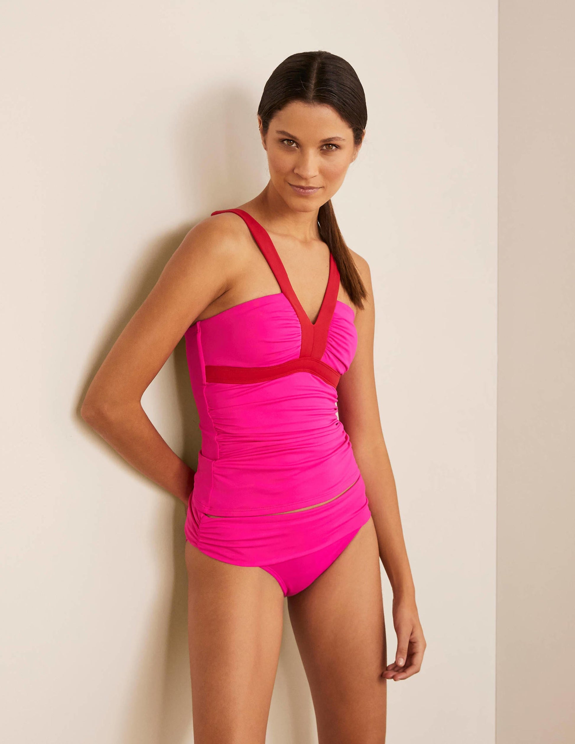 Haut de tankini Corsica-Colourblock rose fluo-1